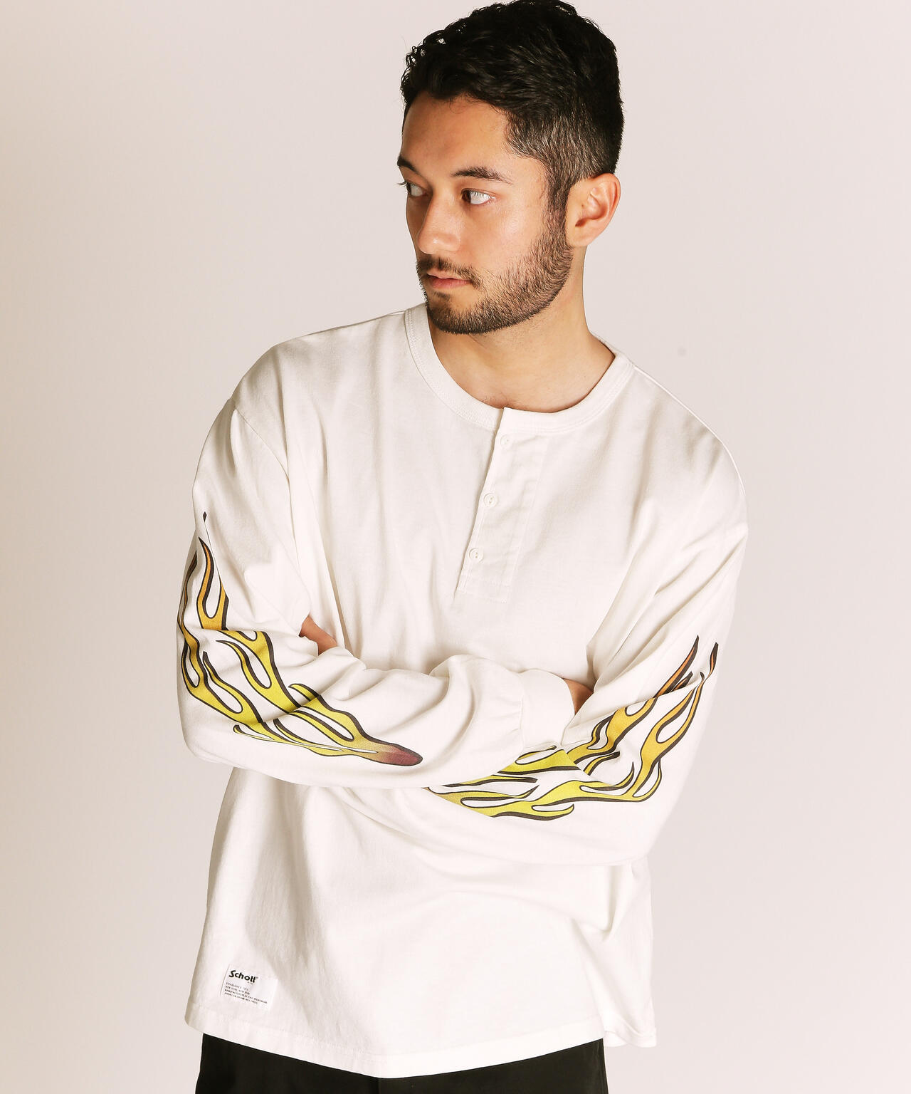 FIRE PTTERN HENLEY  LS T-SHIRT/ファイアーパターン ヘンリー LS Tシャツ
