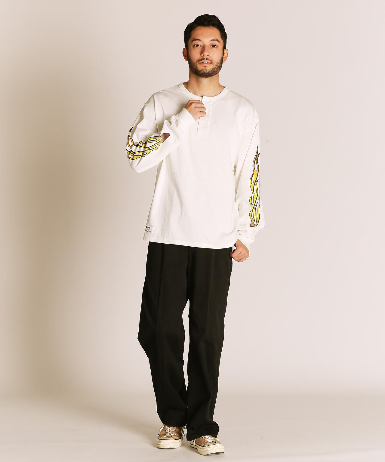 FIRE PTTERN HENLEY  LS T-SHIRT/ファイアーパターン ヘンリー LS Tシャツ