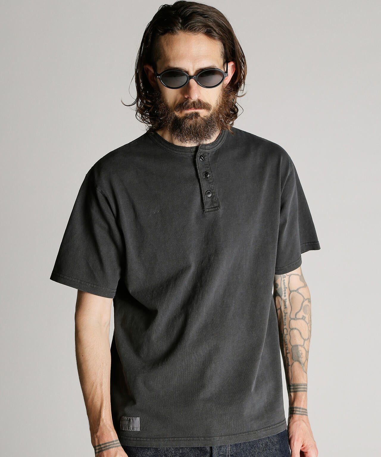 PIGMENT O/D SS HENLEY NECK T-SHIRT/ピグメント オーバーダイ ヘンリーネック Tシャツ