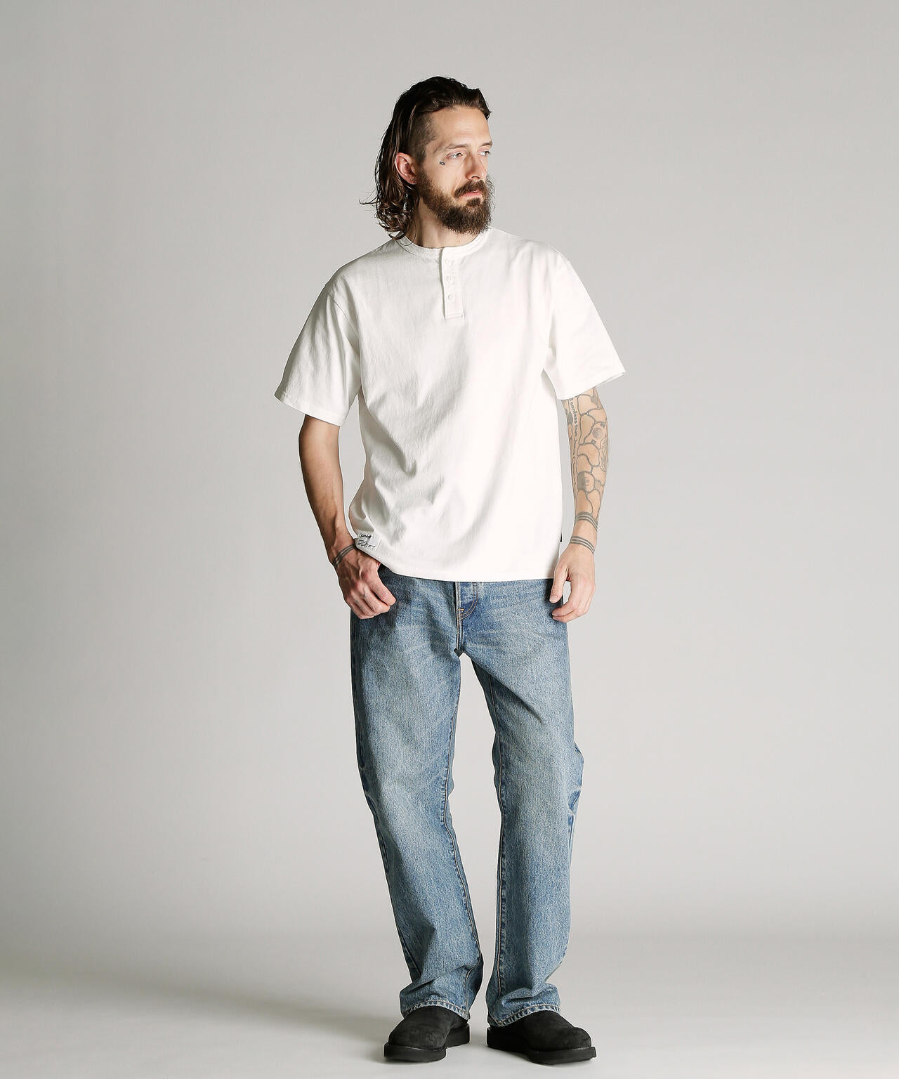 PIGMENT O/D SS HENLEY NECK T-SHIRT/ピグメント オーバーダイ ヘンリーネック Tシャツ