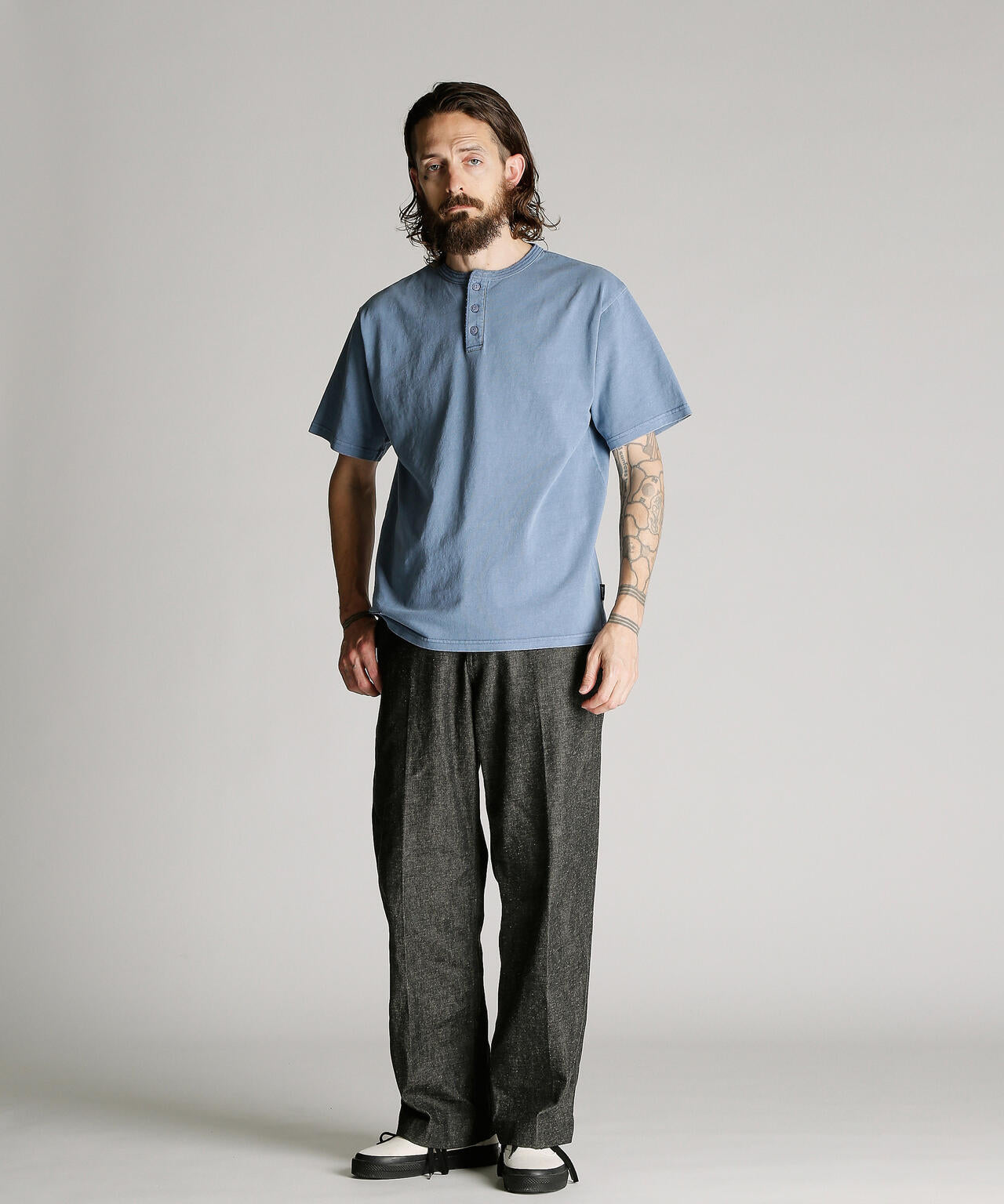 PIGMENT O/D SS HENLEY NECK T-SHIRT/ピグメント オーバーダイ ヘンリーネック Tシャツ