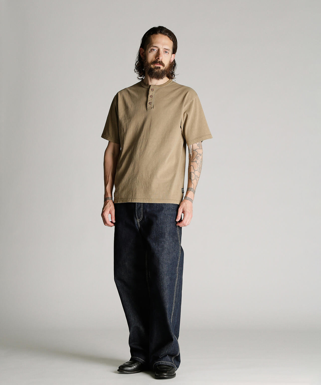 PIGMENT O/D SS HENLEY NECK T-SHIRT/ピグメント オーバーダイ ヘンリーネック Tシャツ