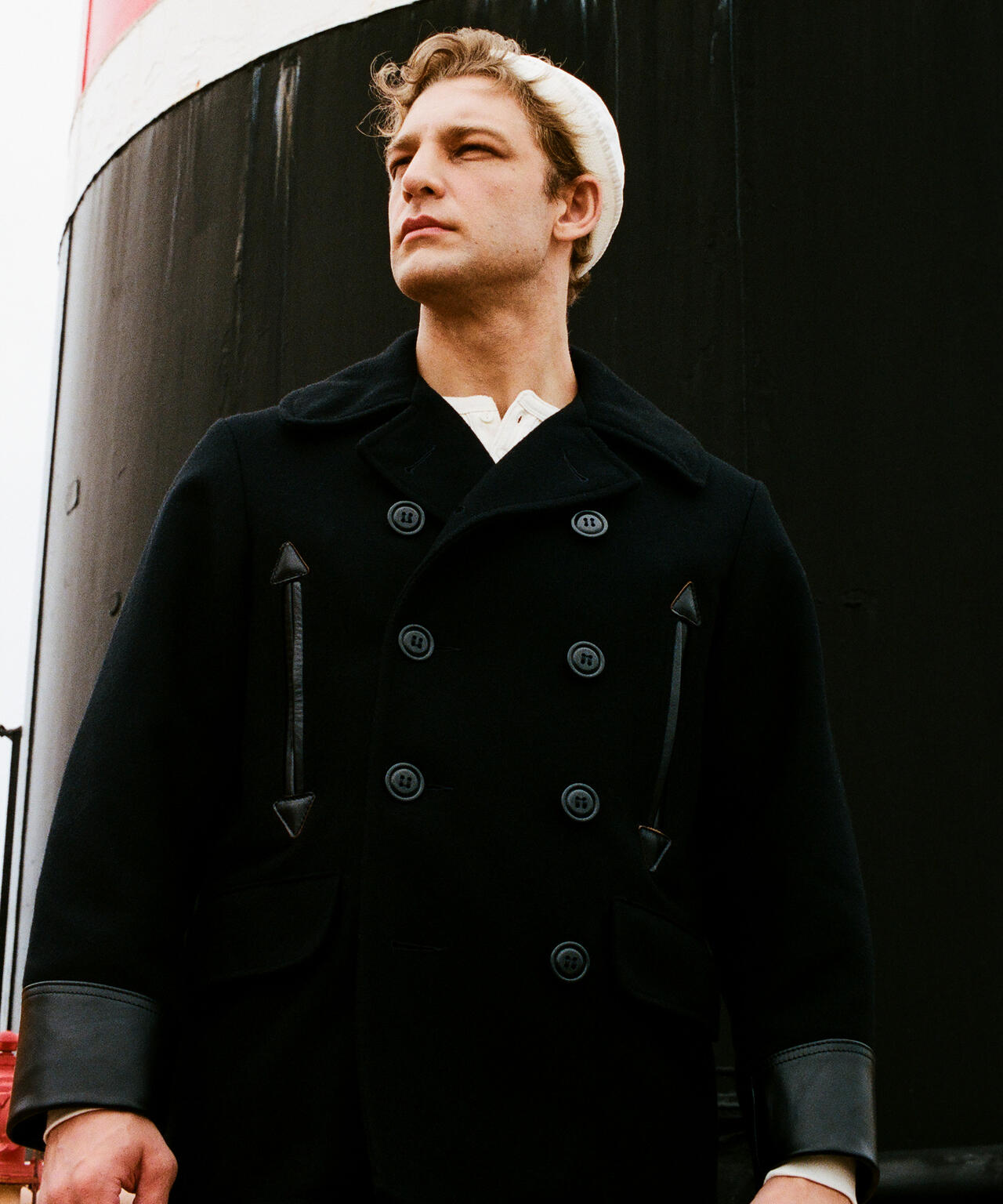787US LEATHER COMB.  PEA JACKET/レザーコンビ ピージャケット