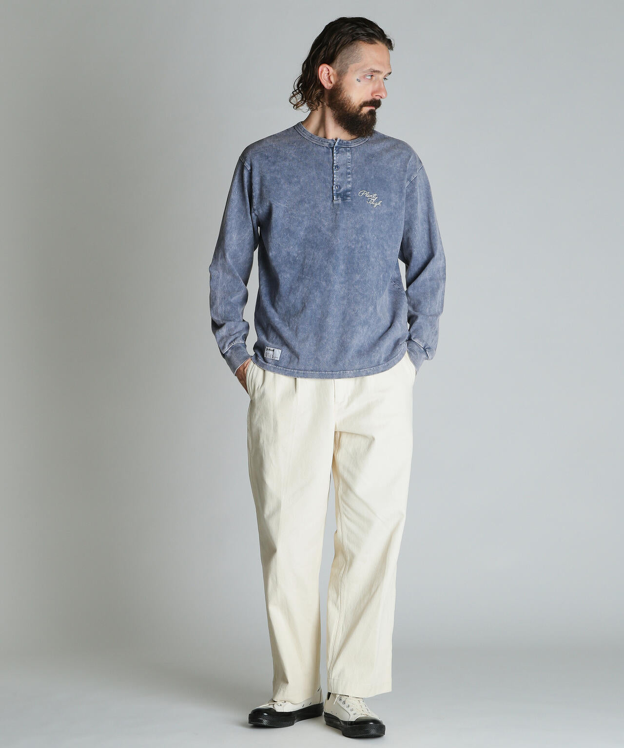 PLENTY TOUGH EMB. HENLEY LS T-SHIRT/プレンティタフ 刺繍ヘンリーネックロンT