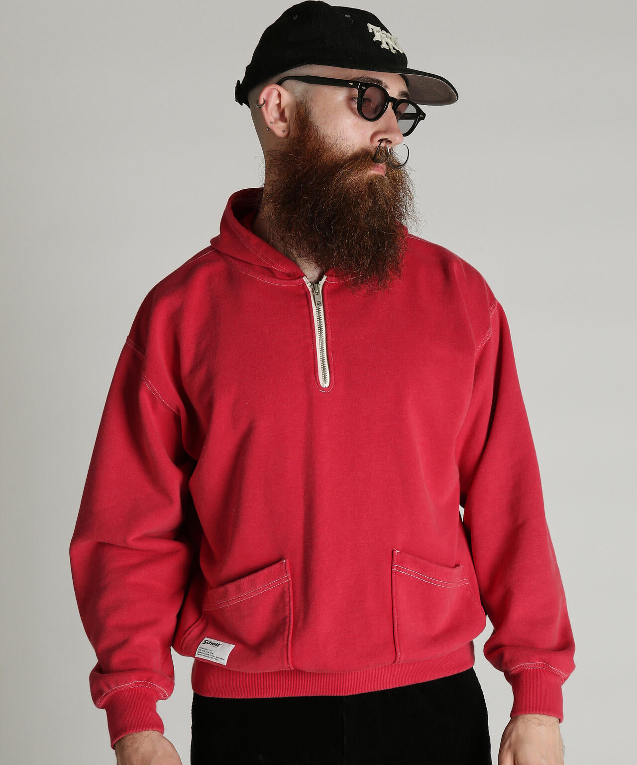 HALF ZIP HOODED SWEAT/ハーフジップ パーカー