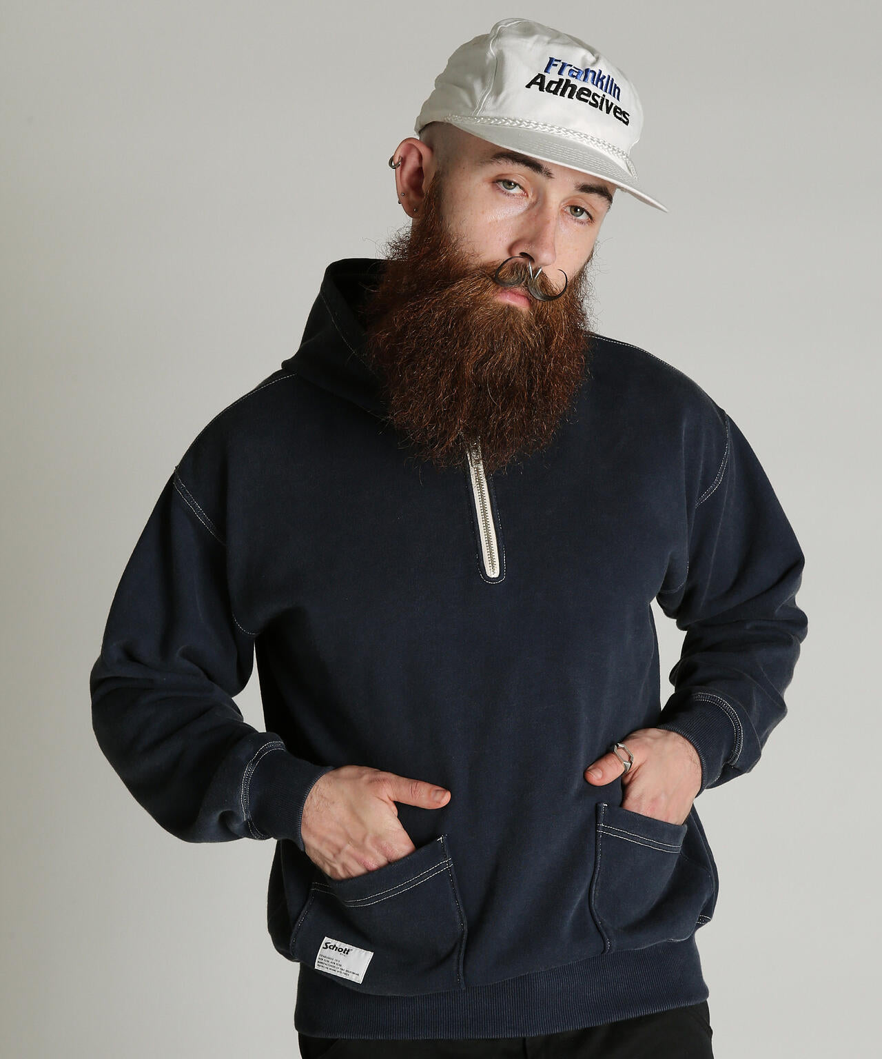 HALF ZIP HOODED SWEAT/ハーフジップ パーカー
