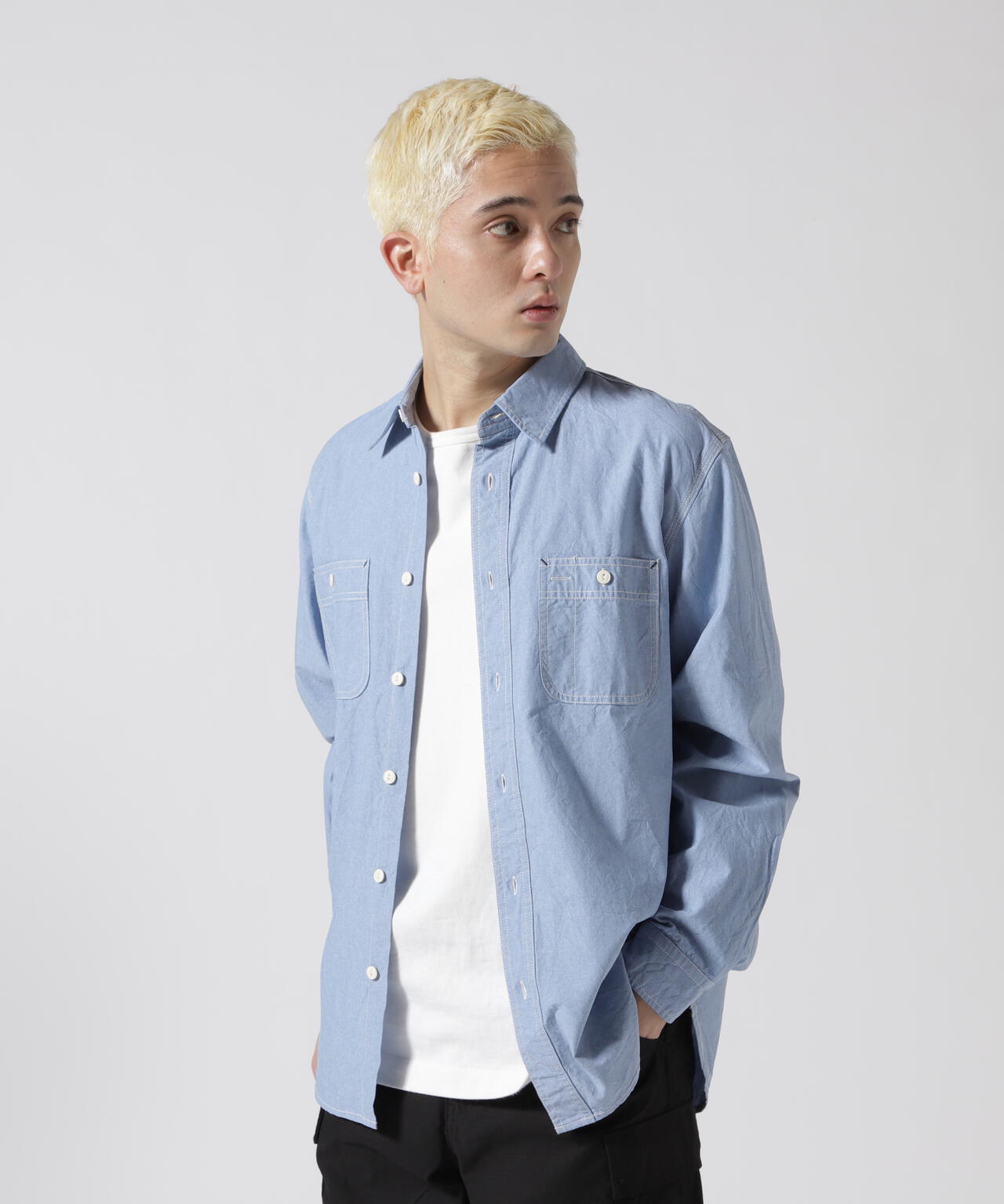 《DAILY/デイリー》BASIC CHAMBRAY LONG SLEEVE SHIRT / 長袖 ベーシック シャンブレー シャツ /