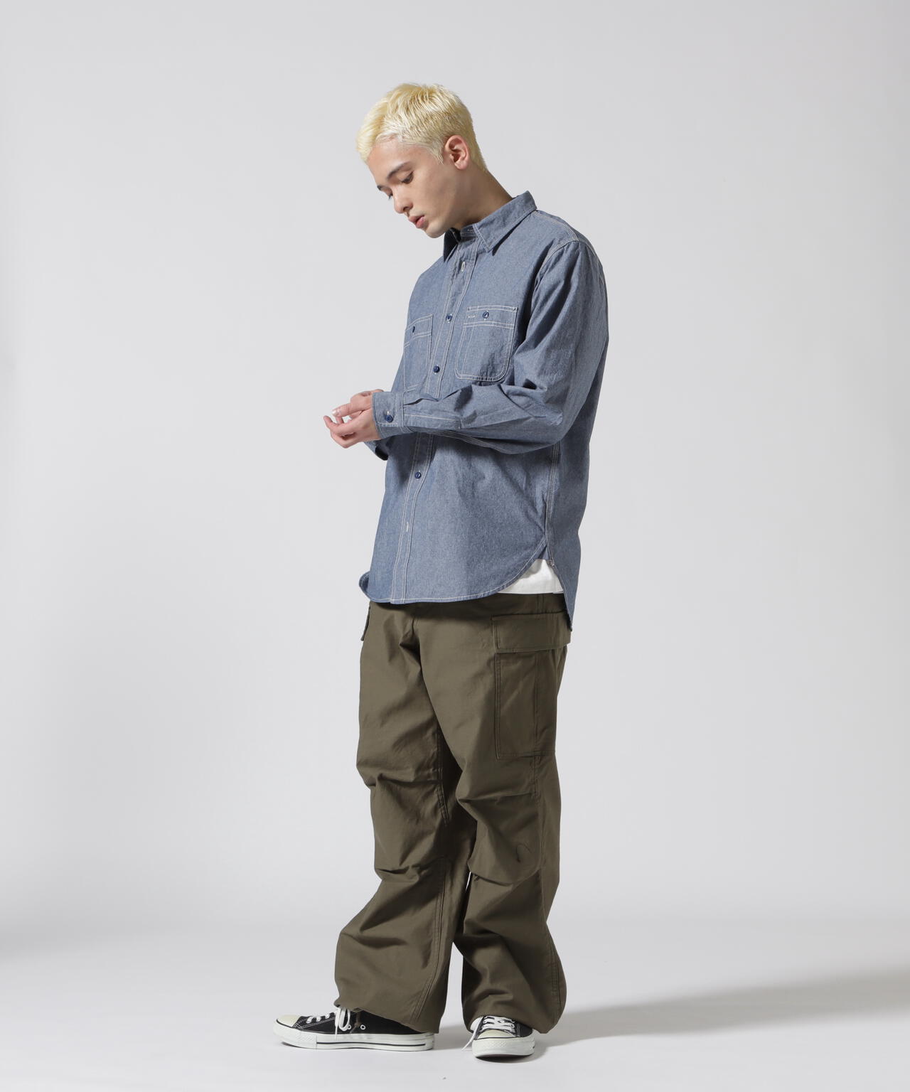 《DAILY/デイリー》BASIC CHAMBRAY LONG SLEEVE SHIRT / 長袖 ベーシック シャンブレー シャツ /