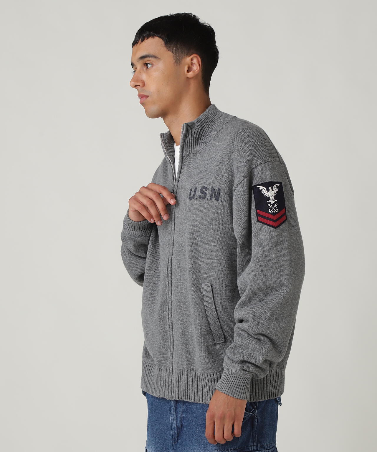 NAVAL STAND COLLAR ZIP KNIT JACKET / ネイバル スタンド カラー
