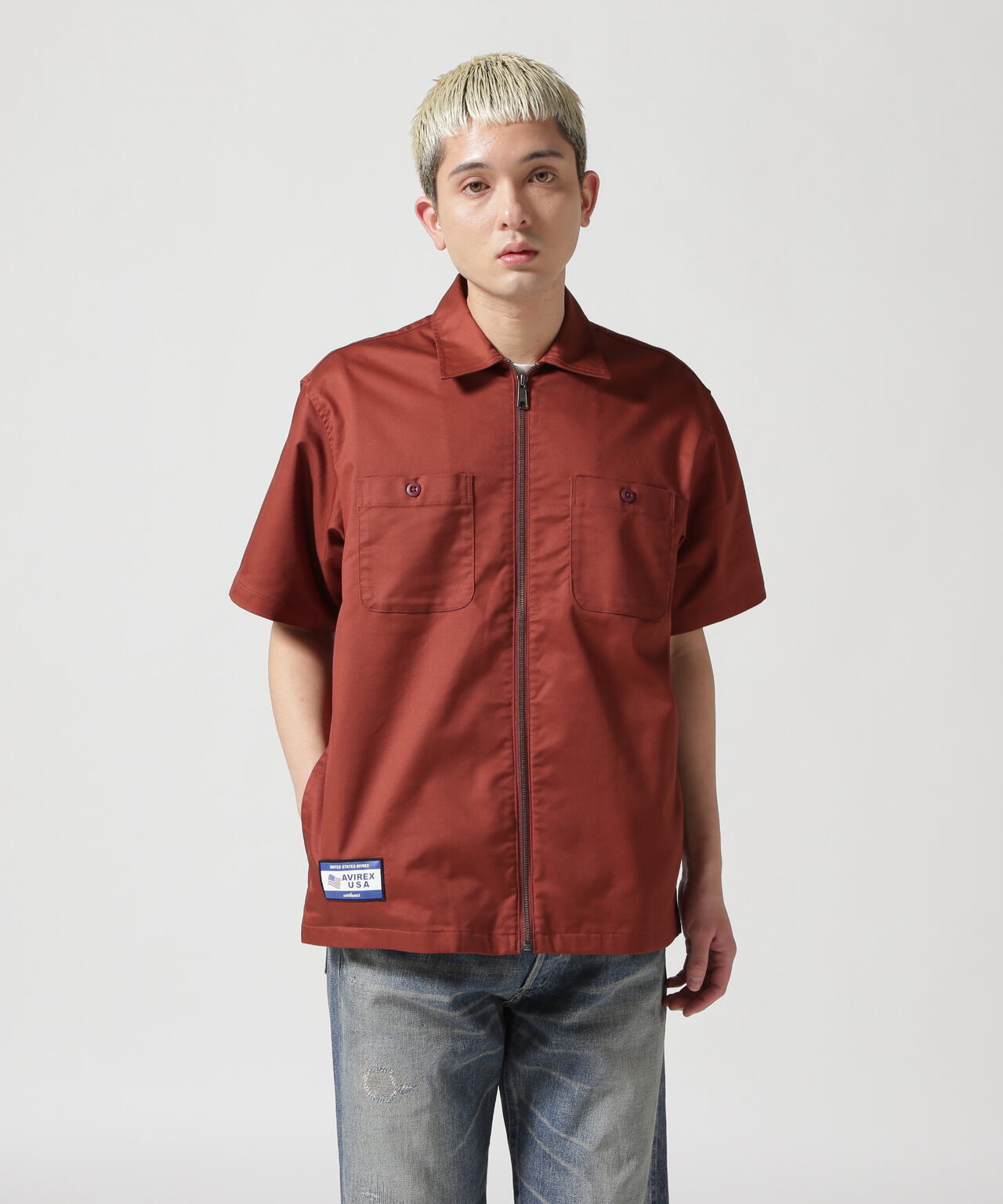 《WEB&DEPOT限定》S/S ZIP UP WORK SHIRT / ショートスリーブ ジップアップ ワークシャツ / AVIREX /