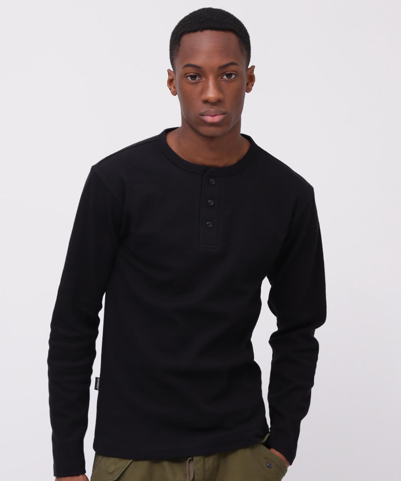 《DAILY/デイリー》RIB L/S HENLEY NECK T-SHIRT