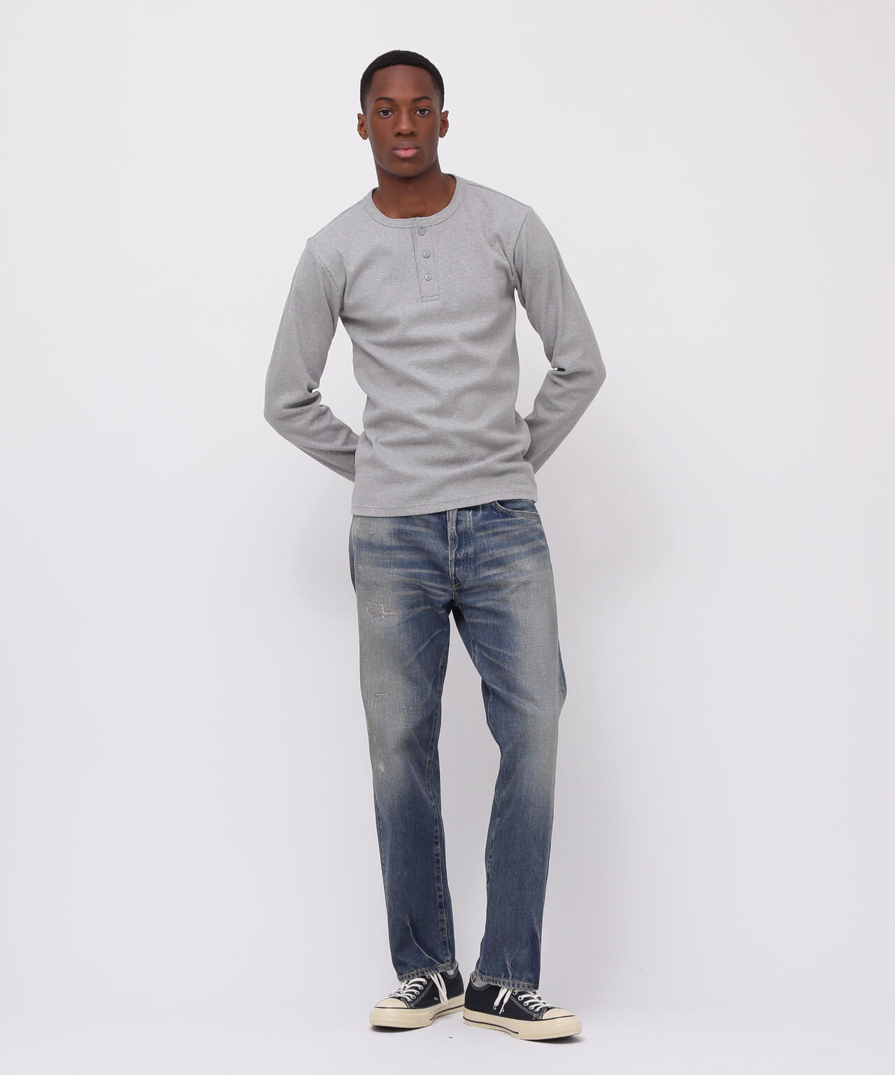《DAILY/デイリー》RIB L/S HENLEY NECK T-SHIRT