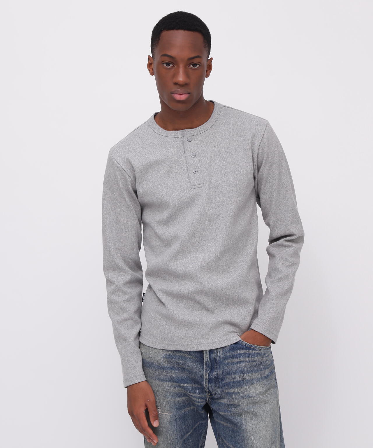 《DAILY/デイリー》RIB L/S HENLEY NECK T-SHIRT