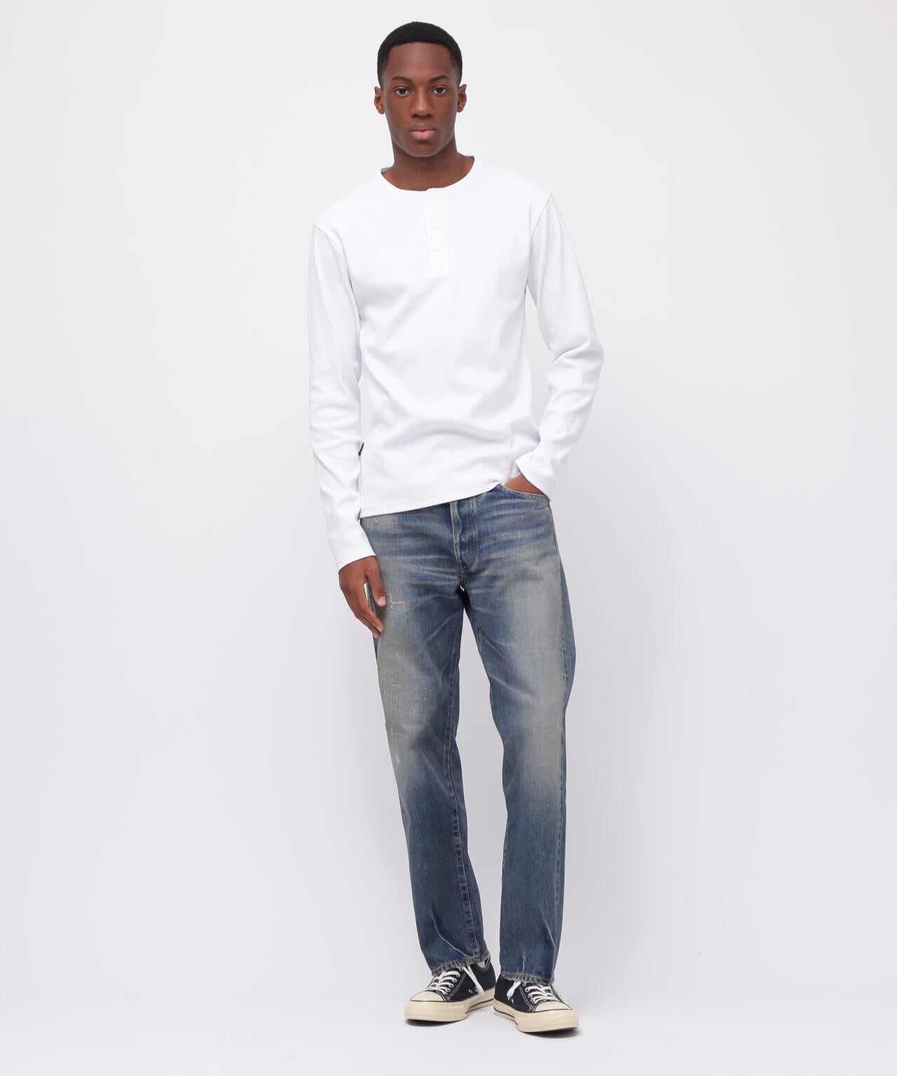 《DAILY/デイリー》RIB L/S HENLEY NECK T-SHIRT