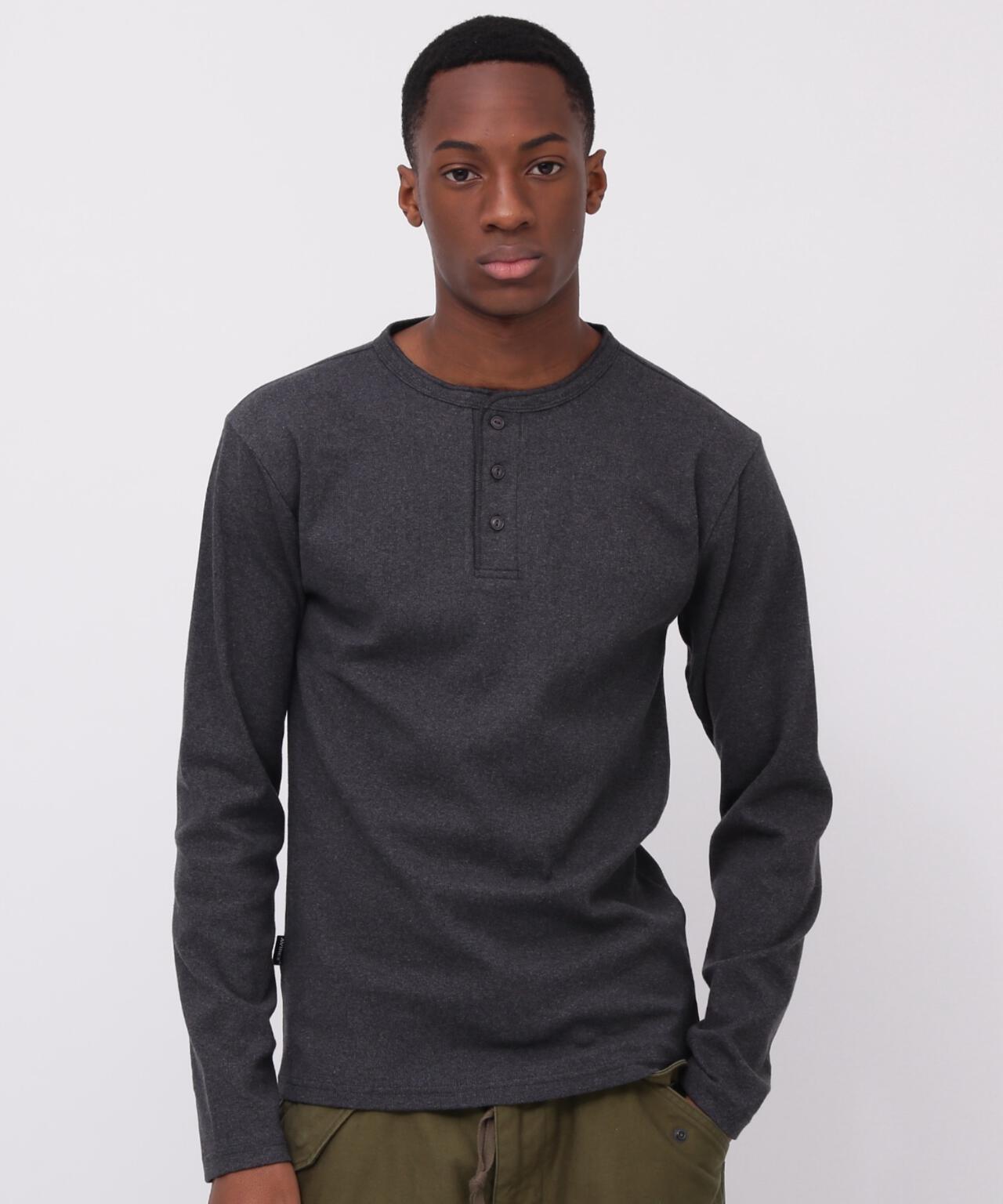 《DAILY/デイリー》RIB L/S HENLEY NECK T-SHIRT