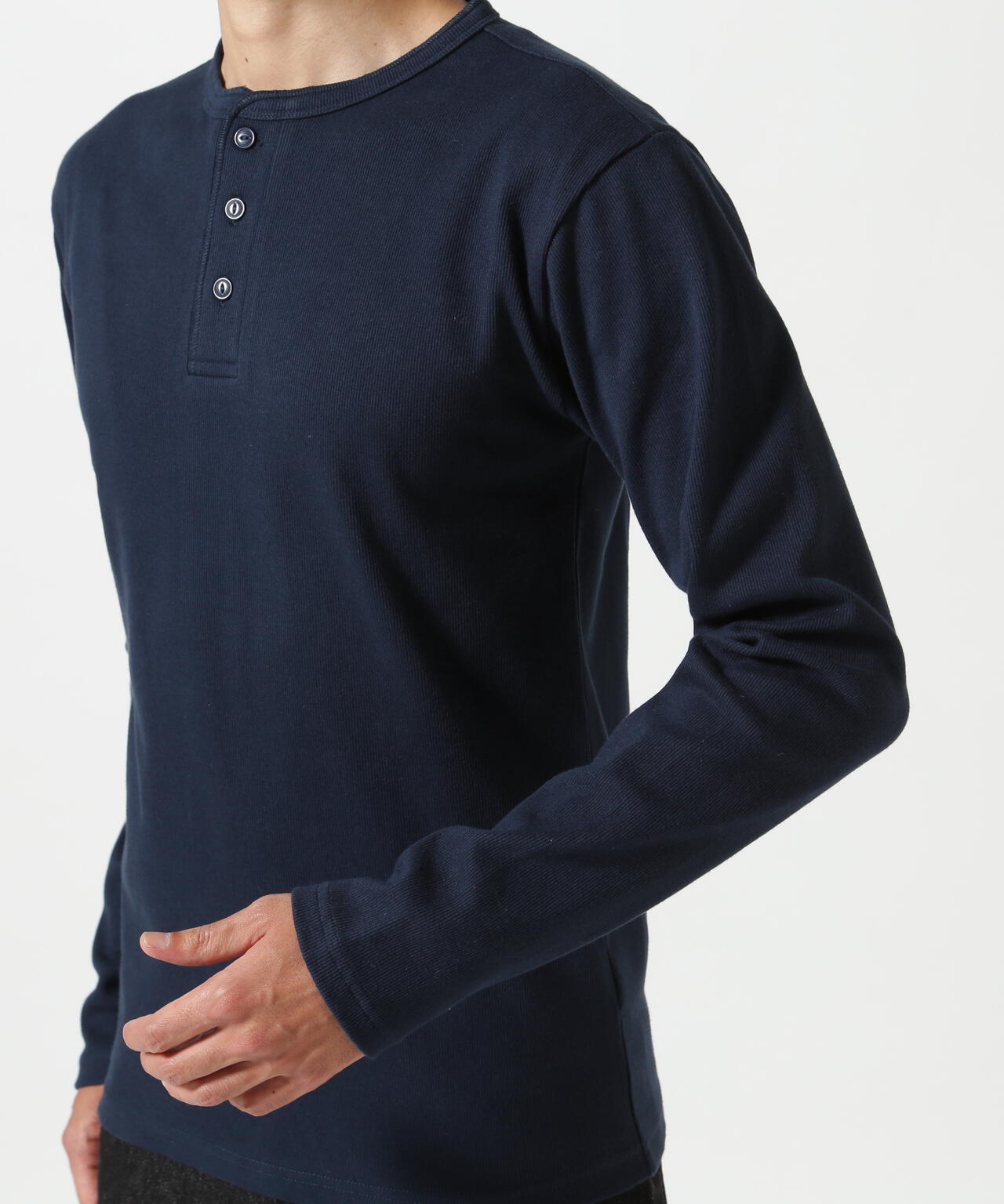 《DAILY/デイリー》RIB L/S HENLEY NECK T-SHIRT