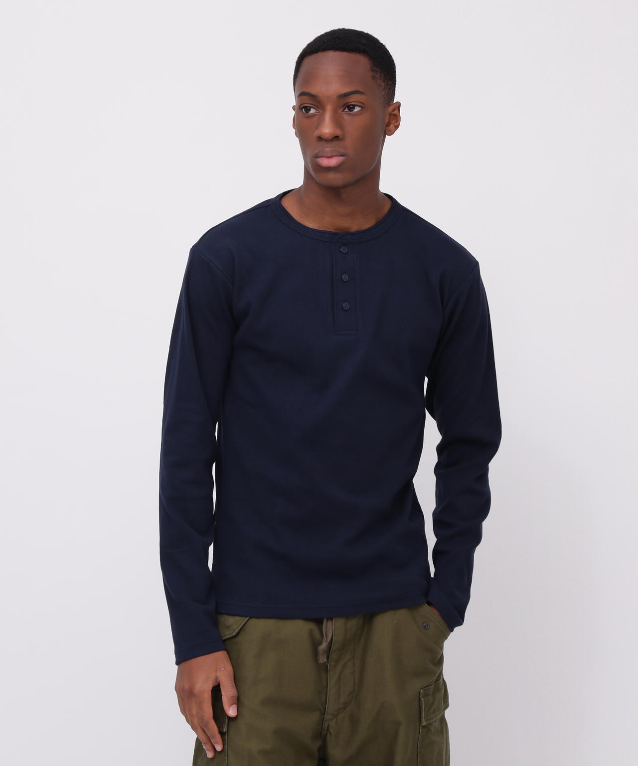 《DAILY/デイリー》RIB L/S HENLEY NECK T-SHIRT