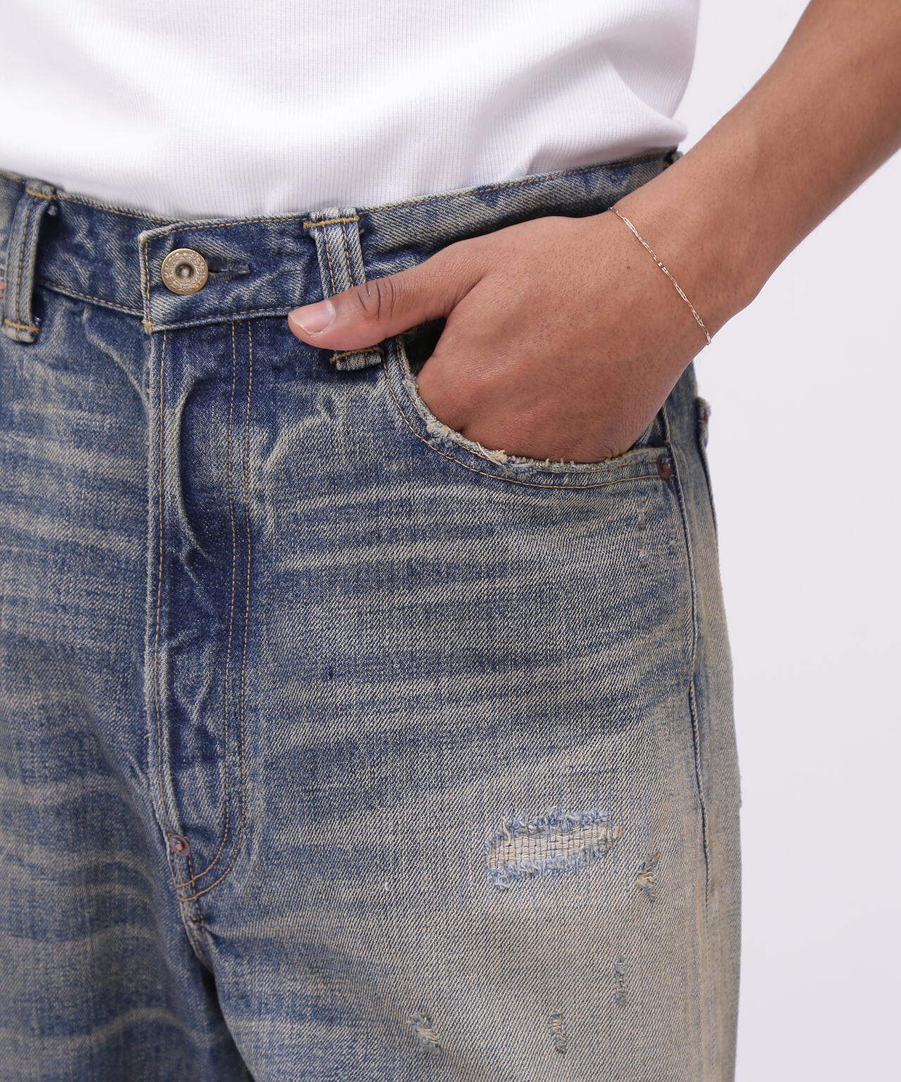 《TFQP》BUCKLE BUCK DENIM PANTS "50YEARS WASH"