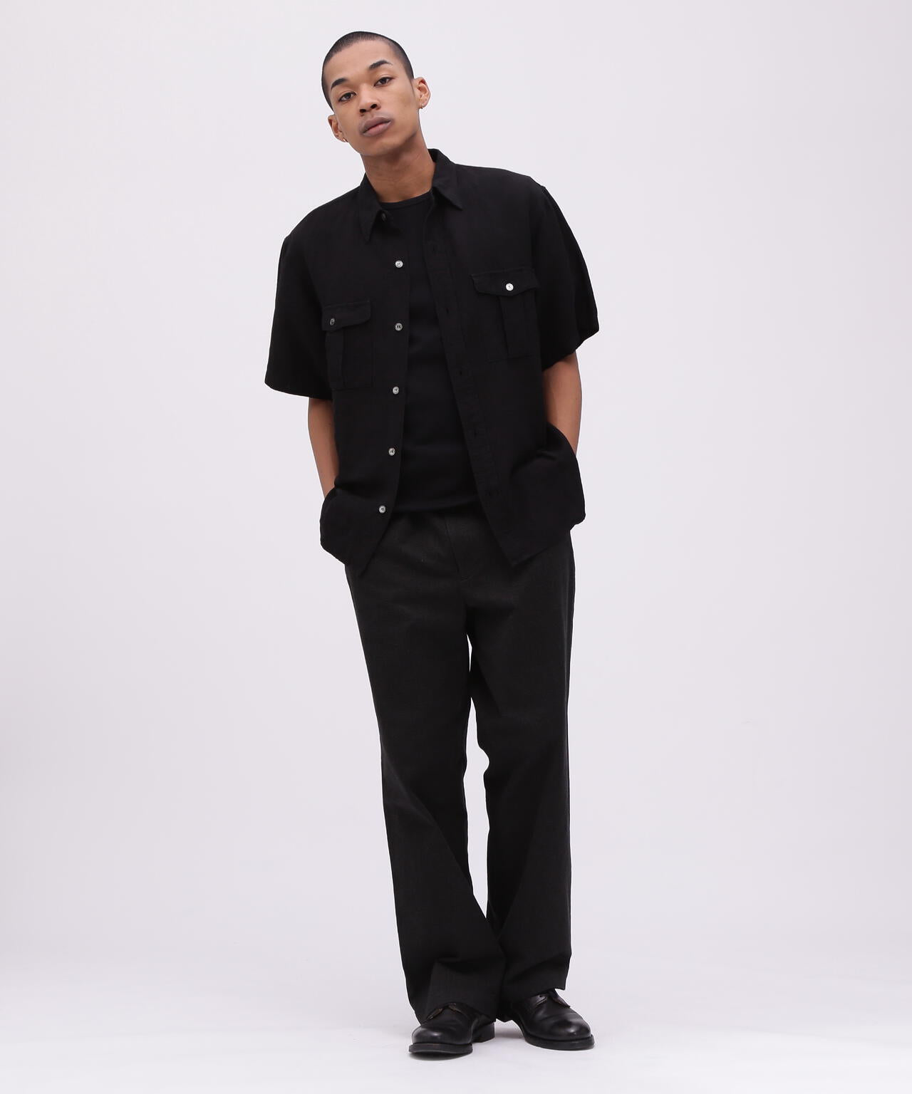 《TFQP by HANDROOM》UTILITY SHORTSLEEVE SHIRT FLAT BLACK / 半袖シャツ