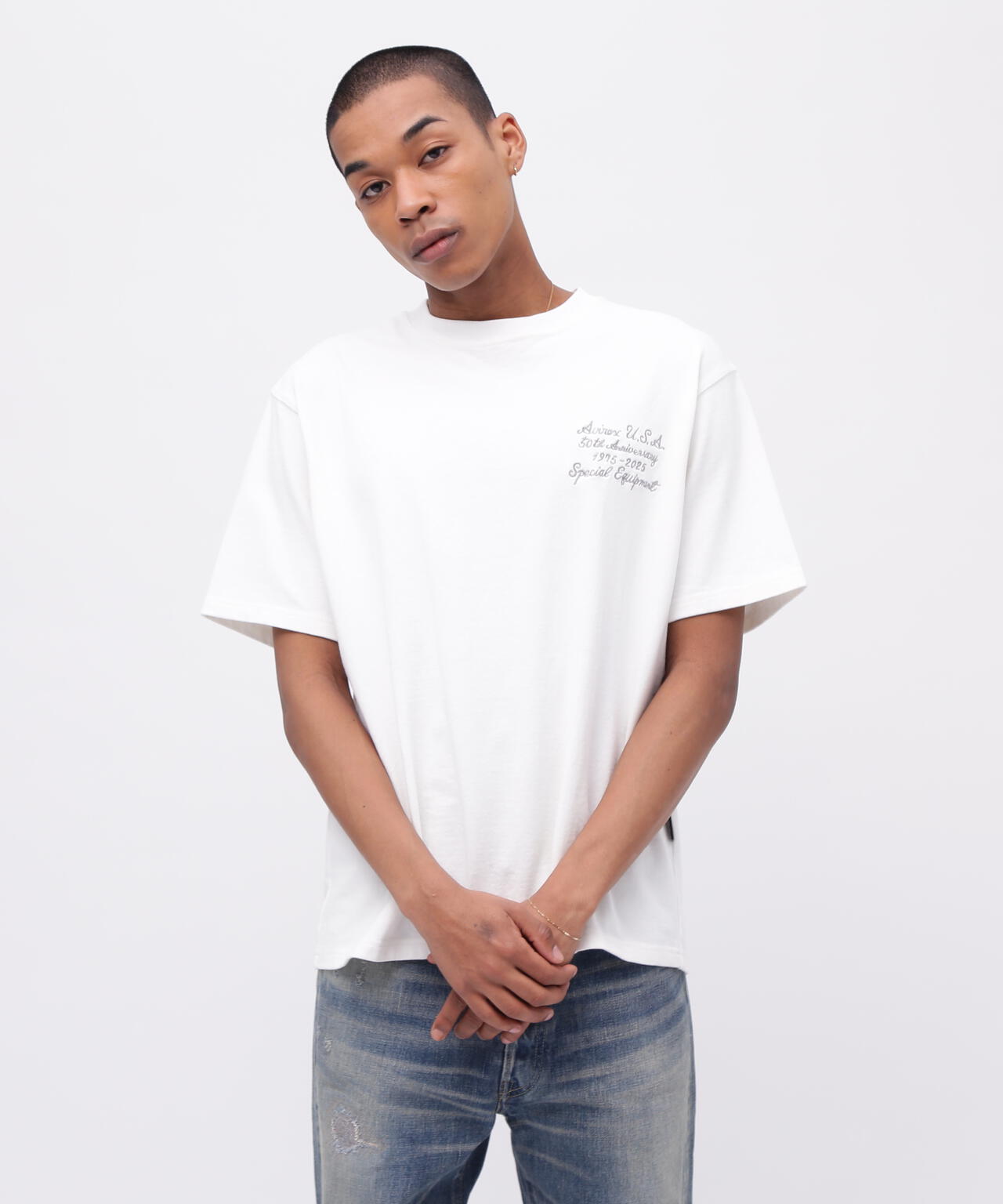 《50th Anniversary》LEATHER PATCHED VARSITY T-SHIRT / レザー パッチド バーシティ 半袖T
