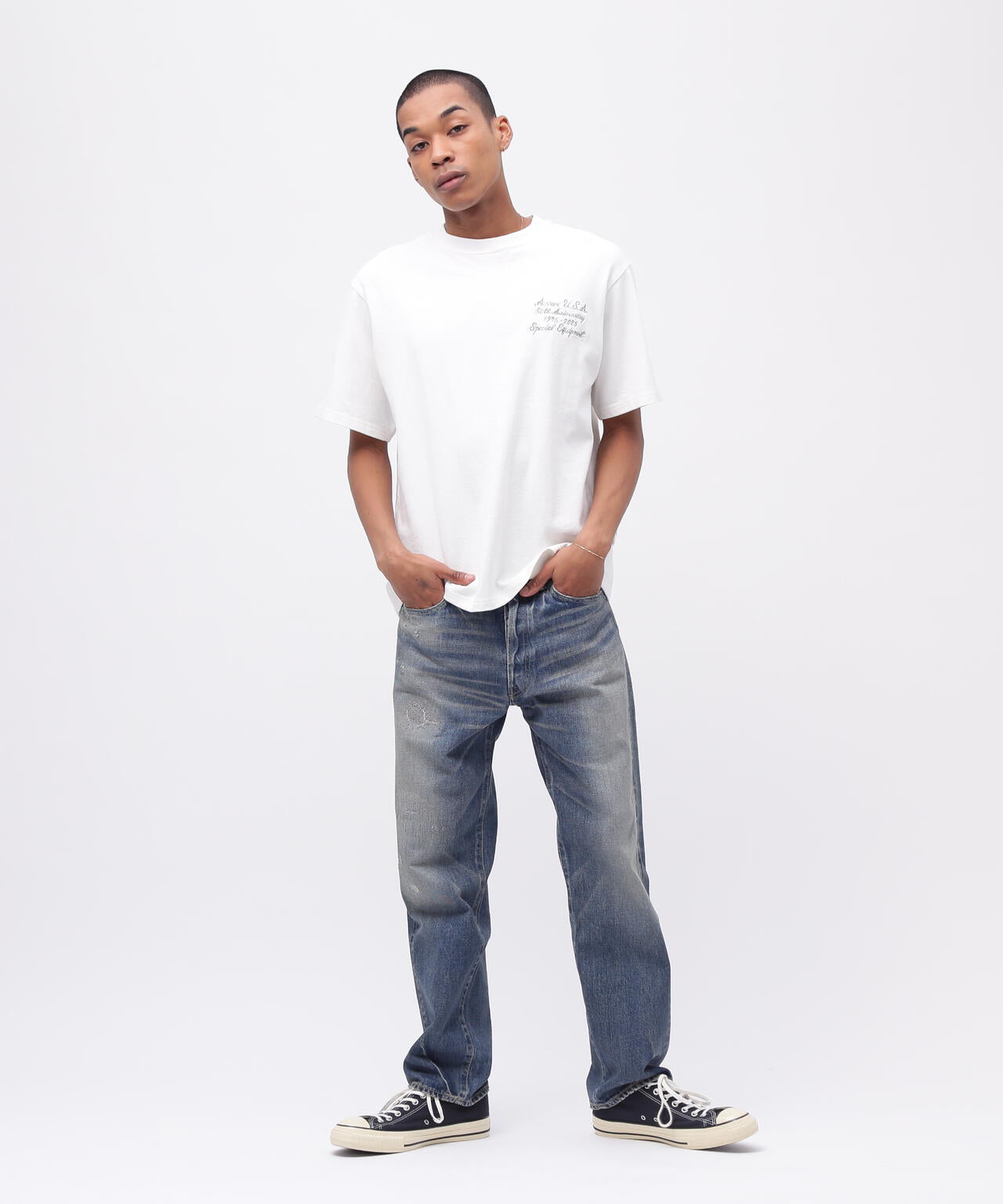 《50th Anniversary》LEATHER PATCHED VARSITY T-SHIRT / レザー パッチド バーシティ 半袖T
