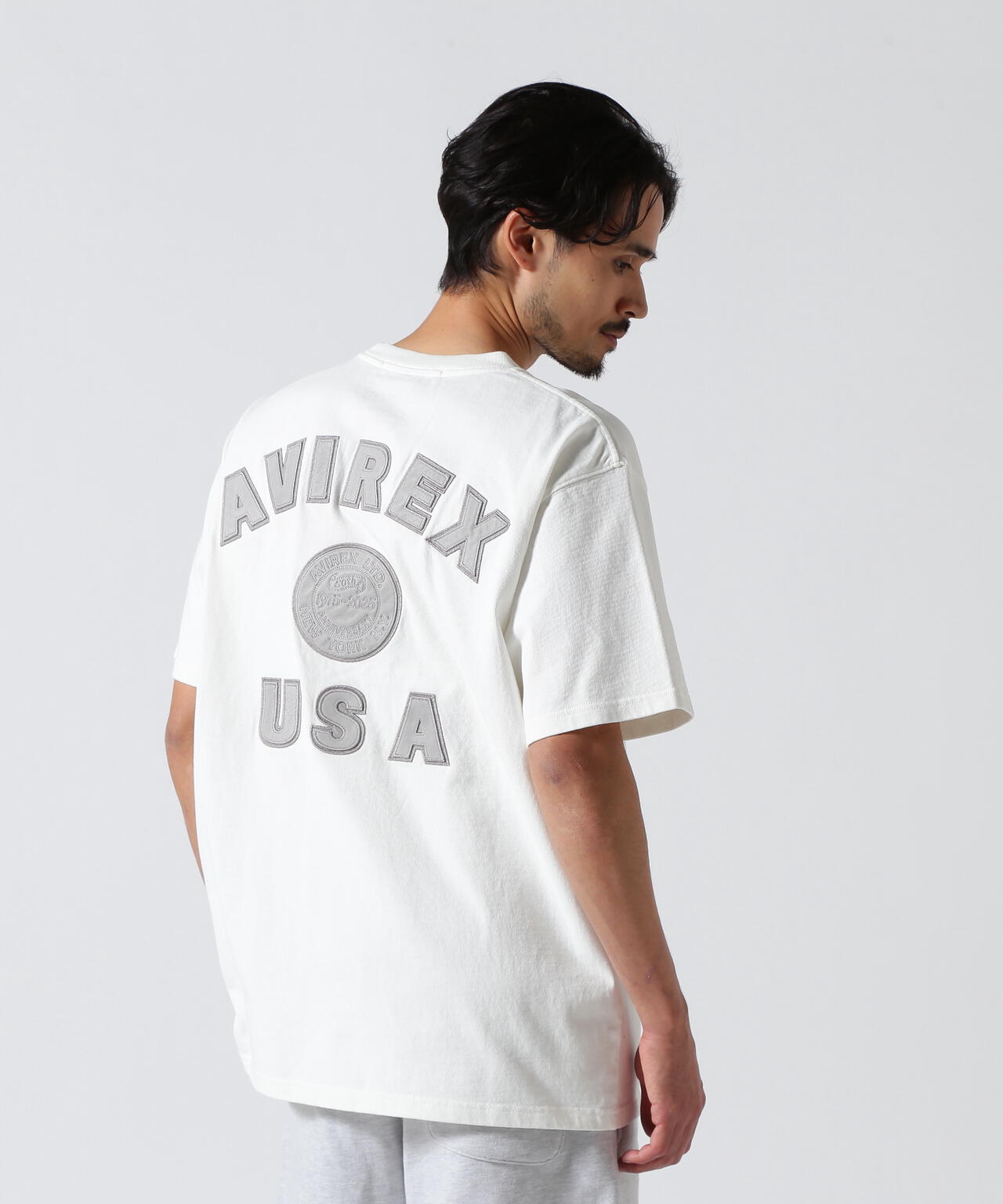 《50th Anniversary》LEATHER PATCHED VARSITY T-SHIRT / レザー パッチド バーシティ 半袖T