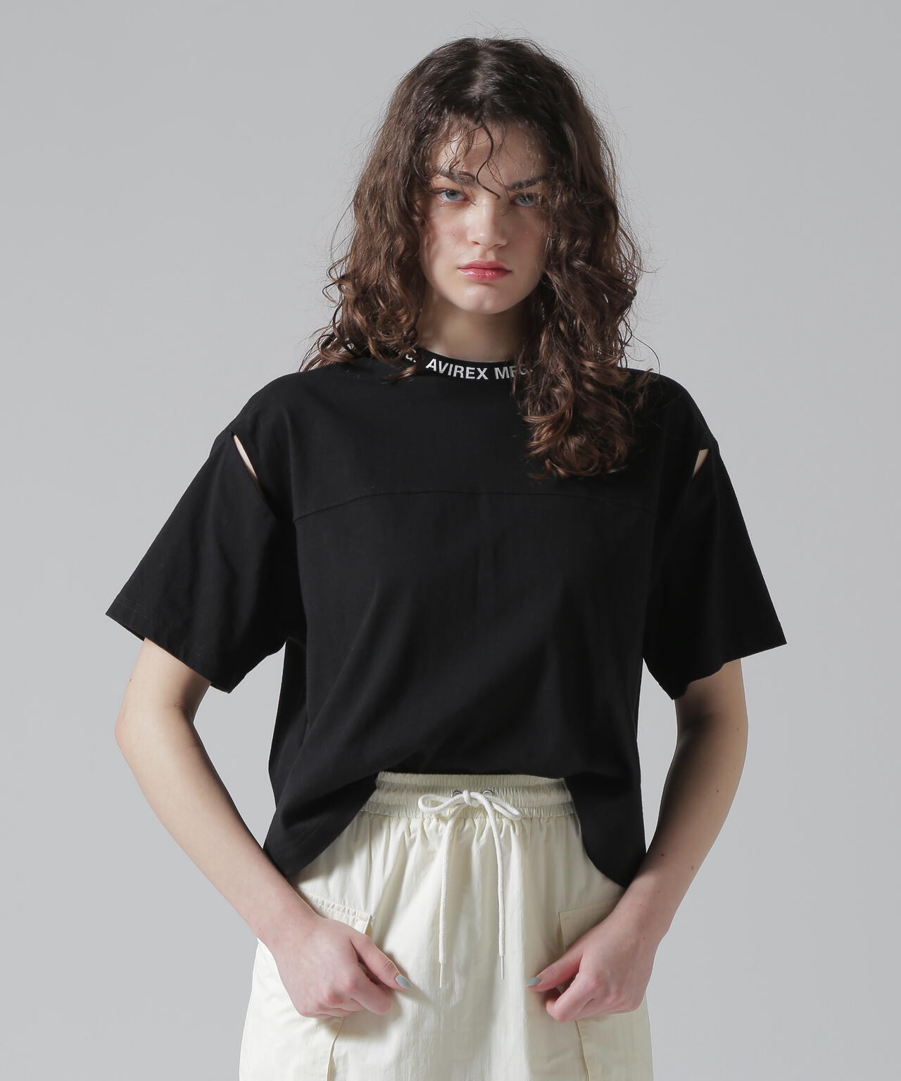 《WOMEN'S》OPEN COLLAR PRINT T-SHIRT/オープンカラープリントTシャツ