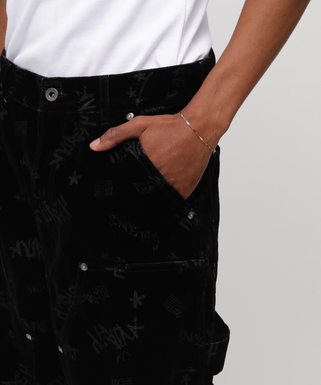 FLOCKING DOUBLE KNEE PAINTER DENIMPANTS