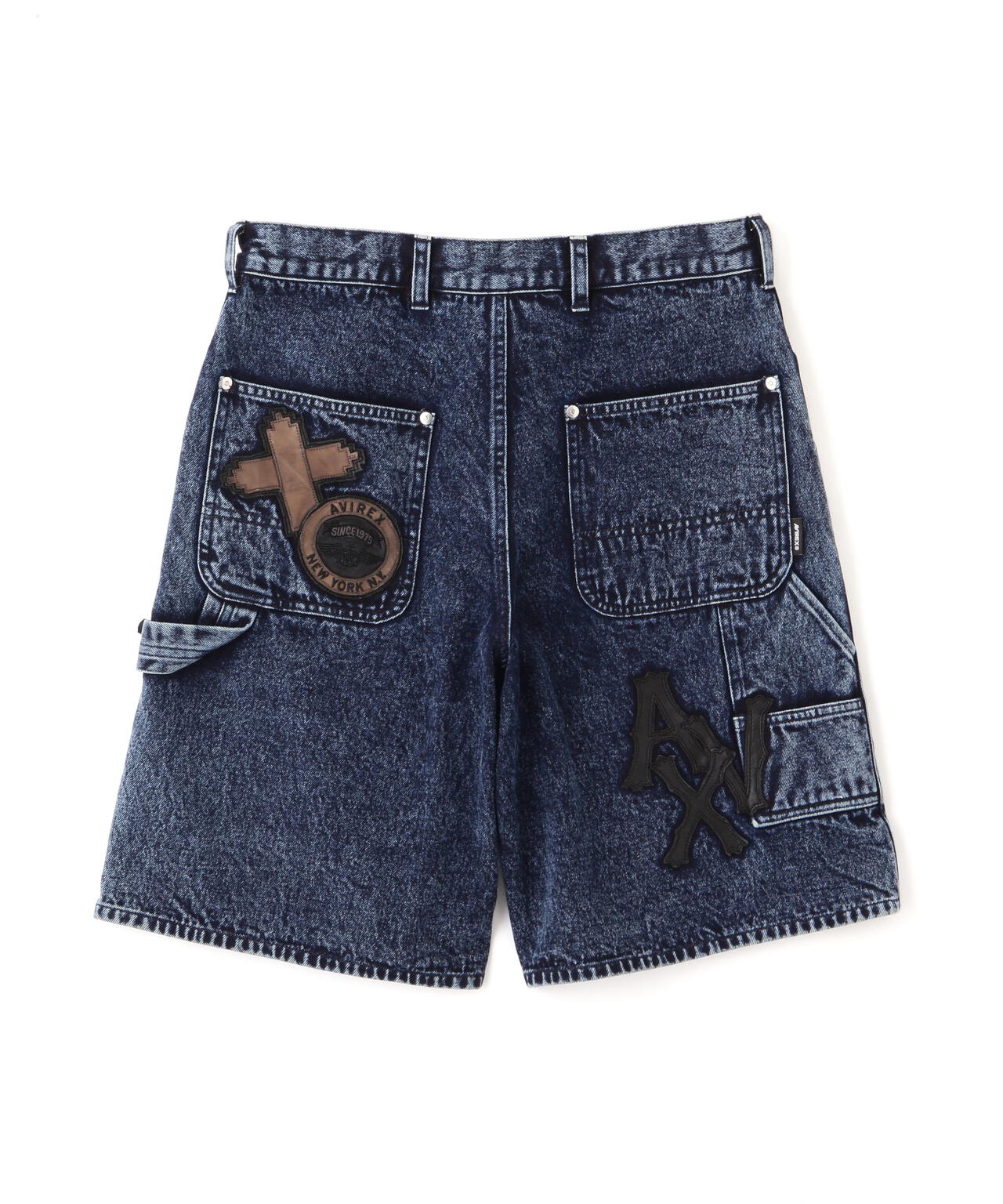 LEATHER PATCH DENIM SHORTS
