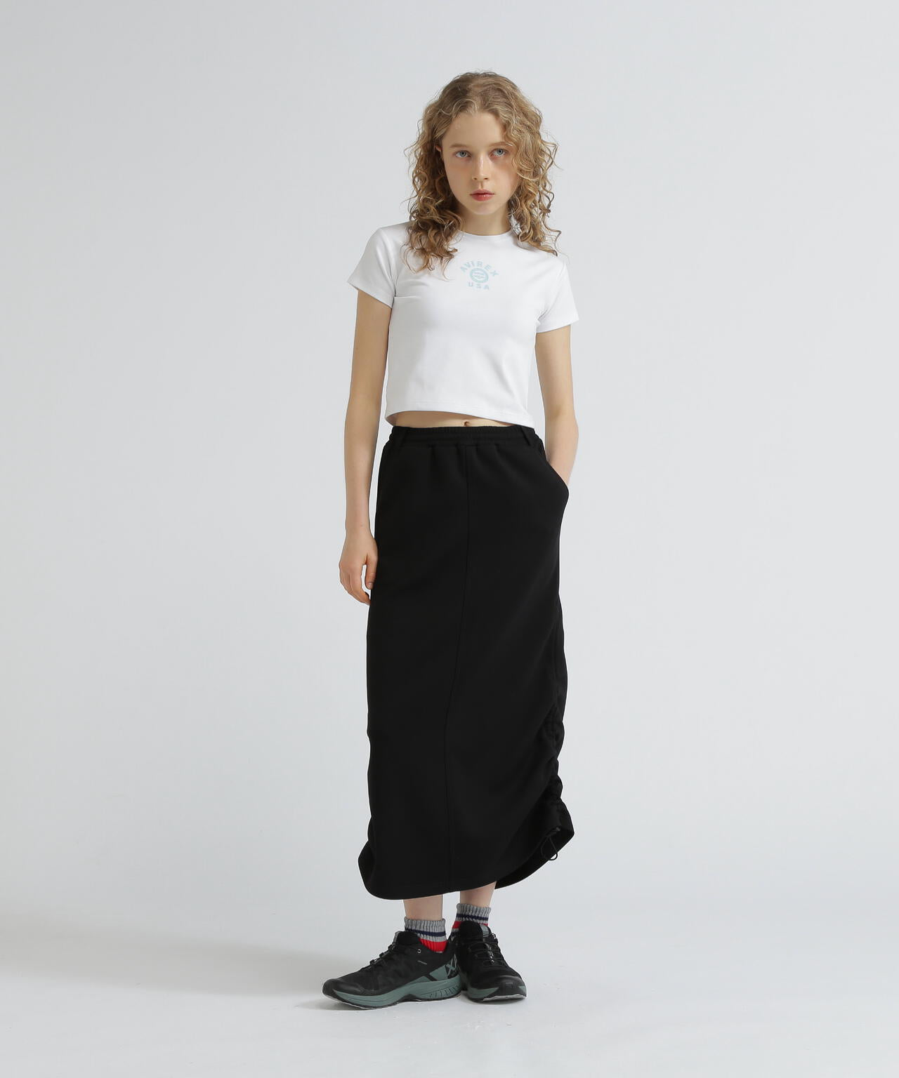 NYLON×DOUBLE KNIT LAYERED SKIRT/ナイロン×ダブルニットレイヤードスカート