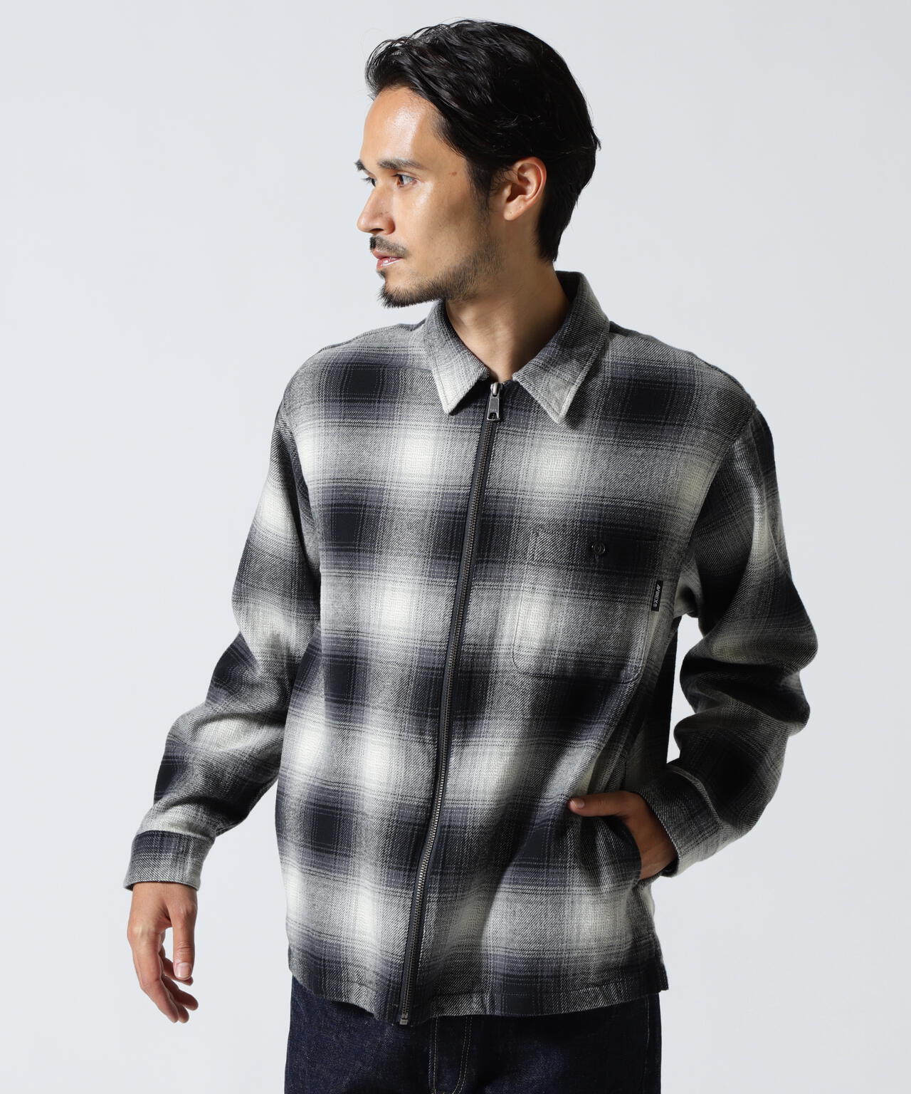 OMBRE CHECK ZIP UP SHIRT