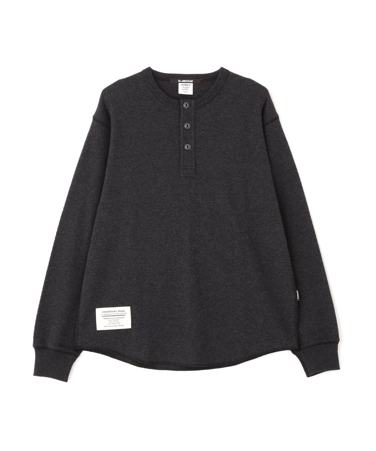 HONEYCOMB WAFFLE L/S HENLEY NECK T-SHIRT