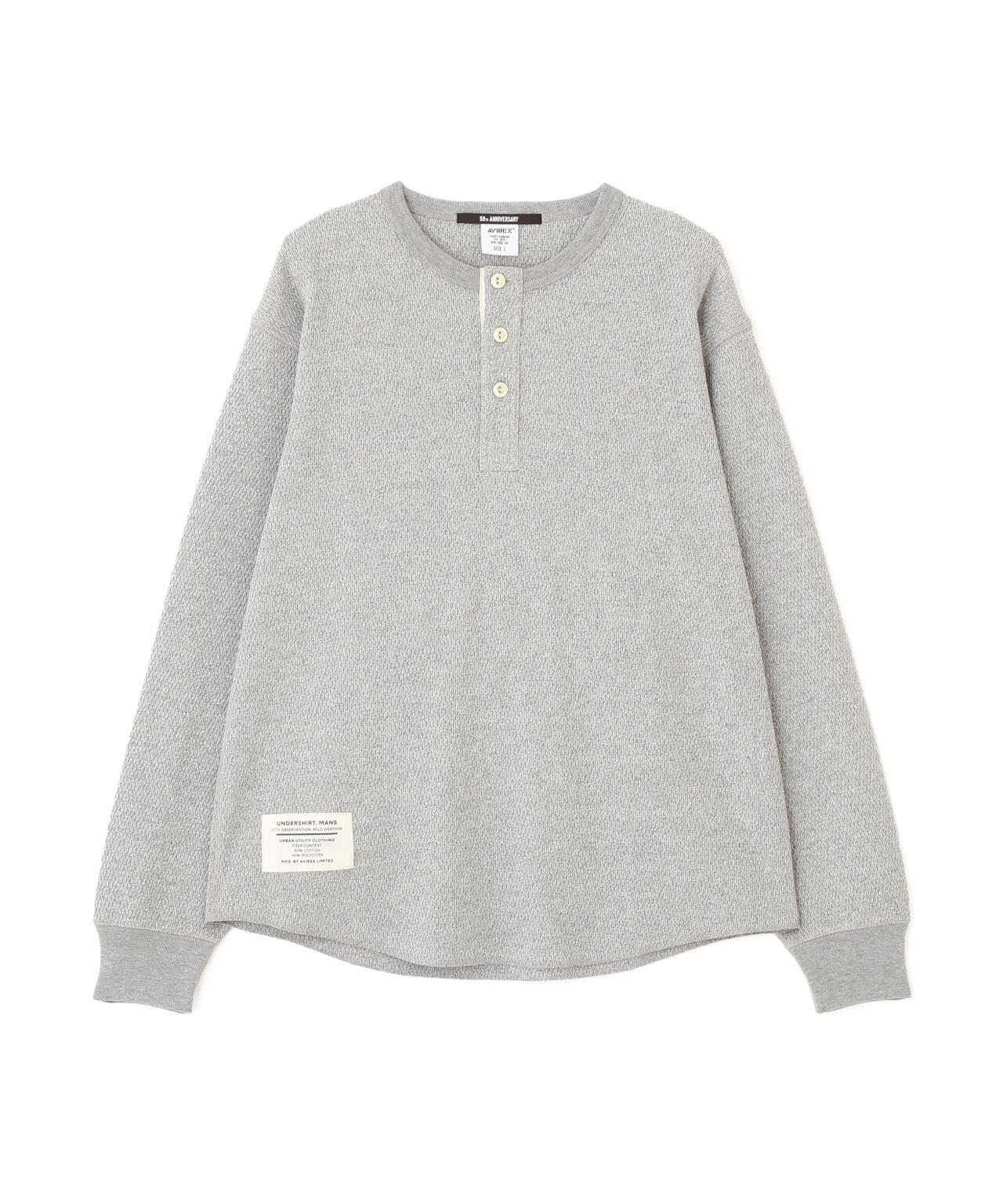 HONEYCOMB WAFFLE L/S HENLEY NECK T-SHIRT