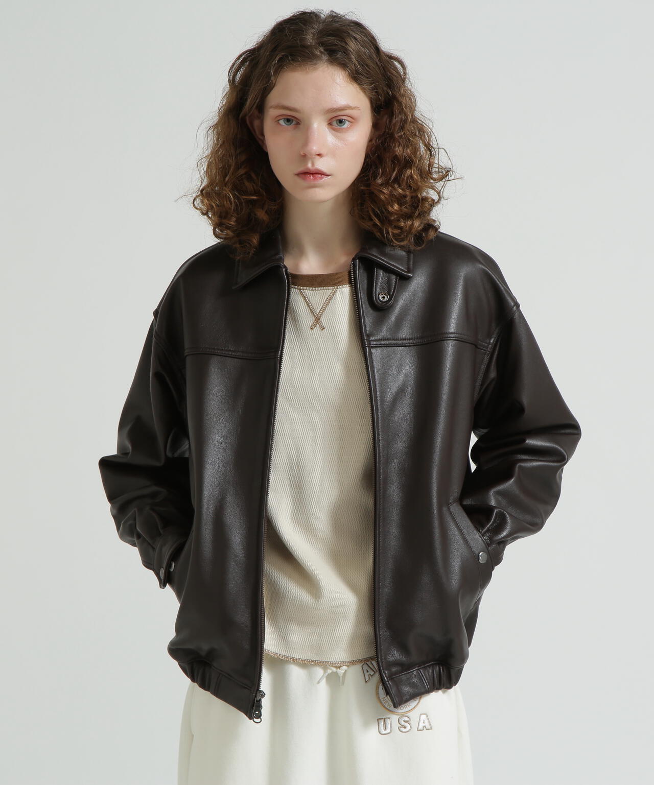 《WOMAN》GOAT VEGE SWING TOP/LEATHER JACKET