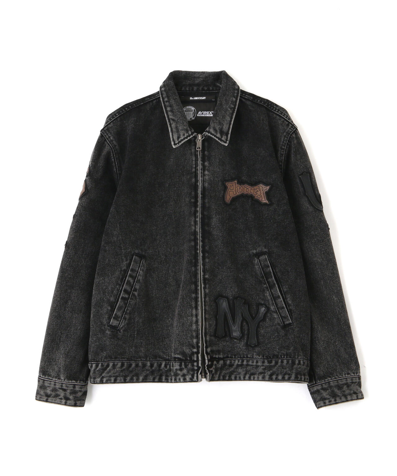LEATHER PATCH DENIM JACKET