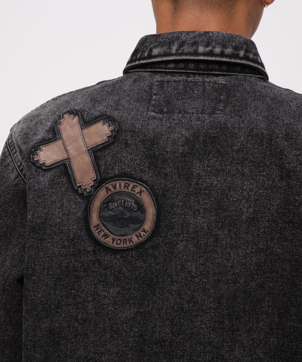 LEATHER PATCH DENIM JACKET