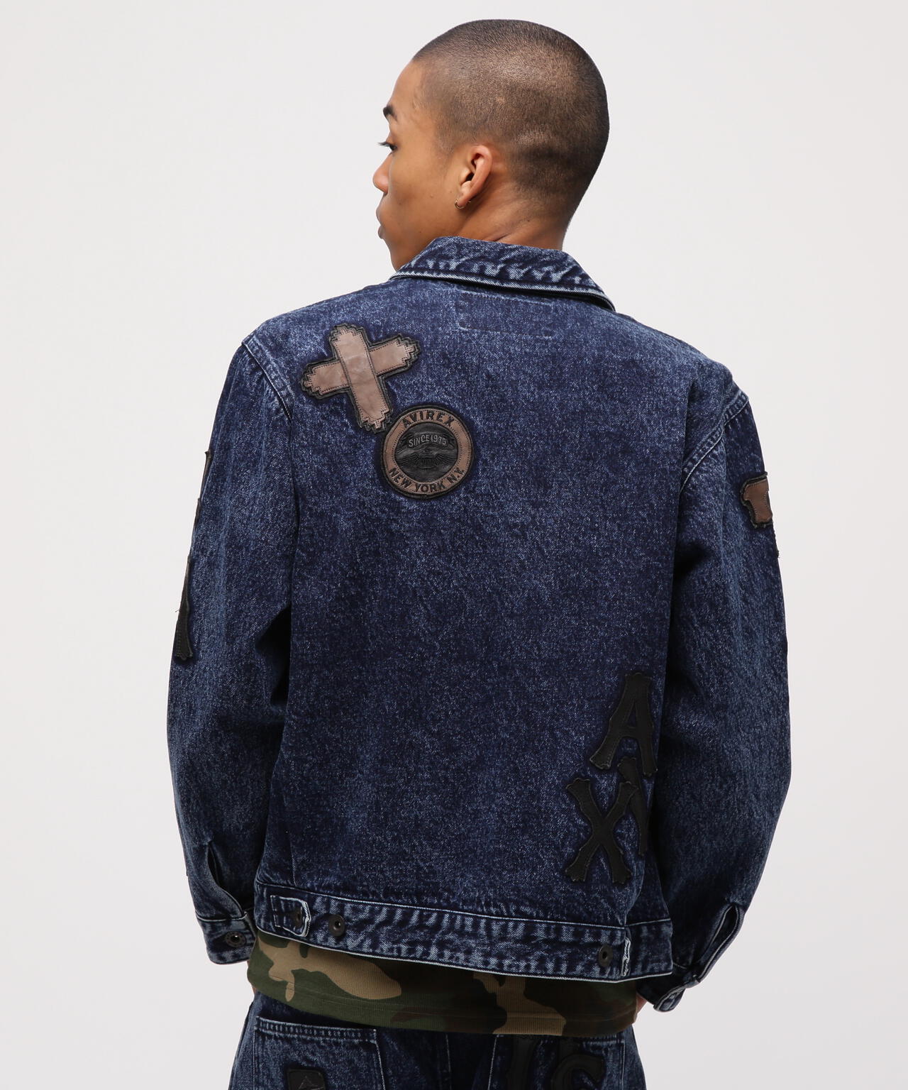 LEATHER PATCH DENIM JACKET