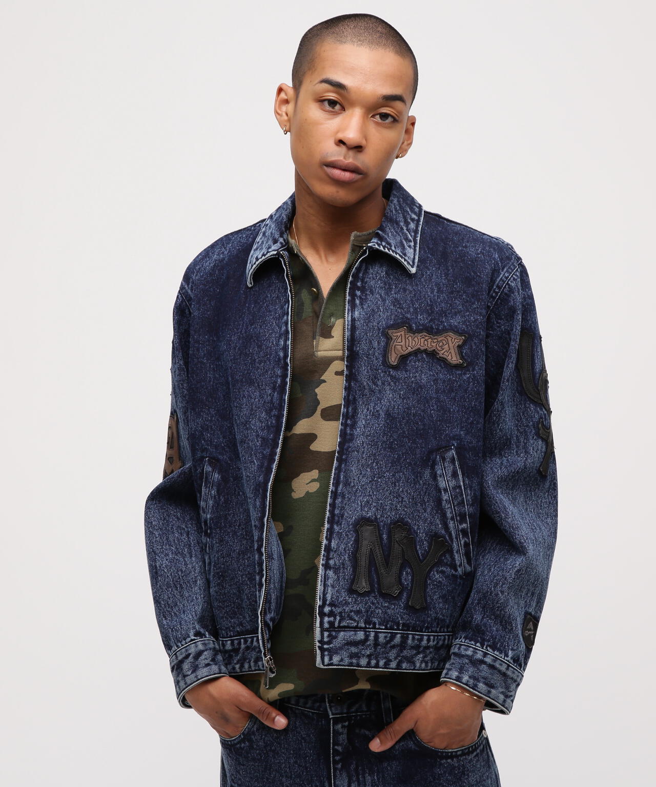 LEATHER PATCH DENIM JACKET