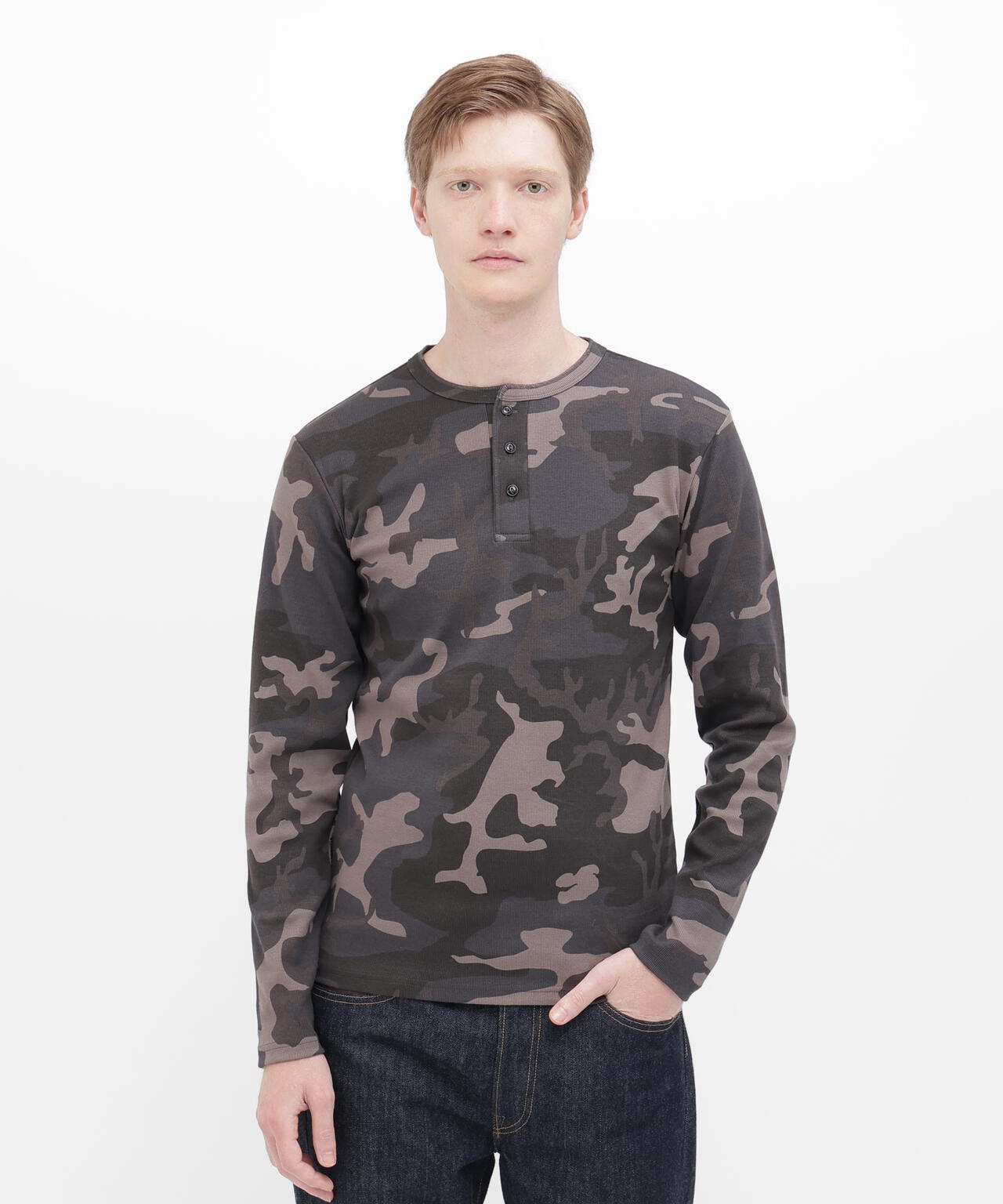 《DAILY/デイリー》RIB LONG SLEEVE HENLEY NECK T-SHIRT ”CAMOUFLAGE”