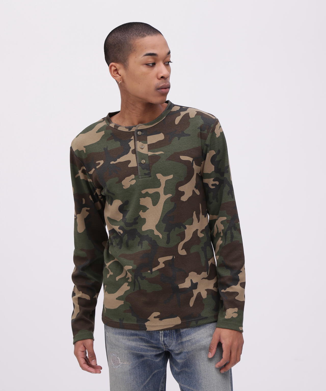 《DAILY/デイリー》RIB LONG SLEEVE HENLEY NECK T-SHIRT ”CAMOUFLAGE”