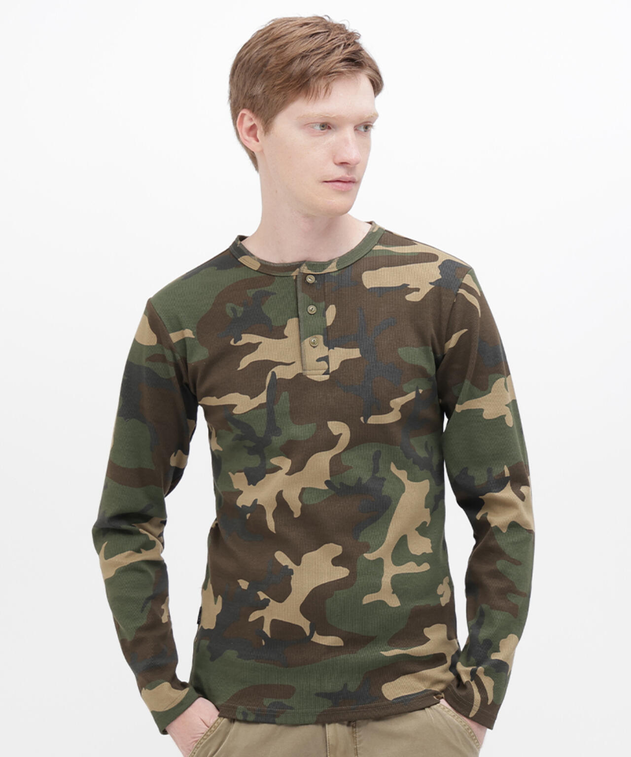 《DAILY/デイリー》RIB LONG SLEEVE HENLEY NECK T-SHIRT ”CAMOUFLAGE”