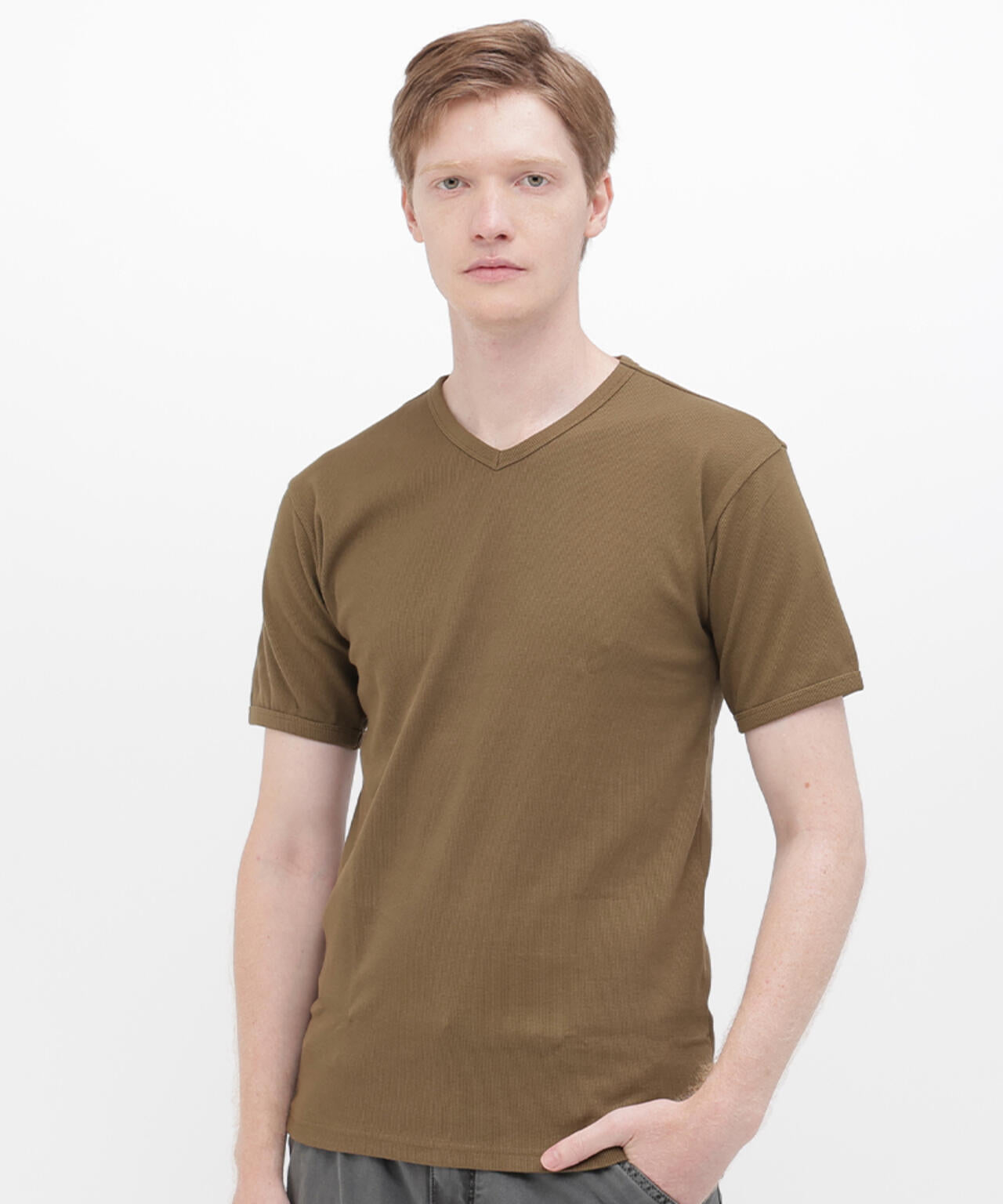 《DAILY/デイリー》RIB S/S V-NECK T-SHIRT/リブ 半袖 ブイネック Tシャツ  デイリーウェア