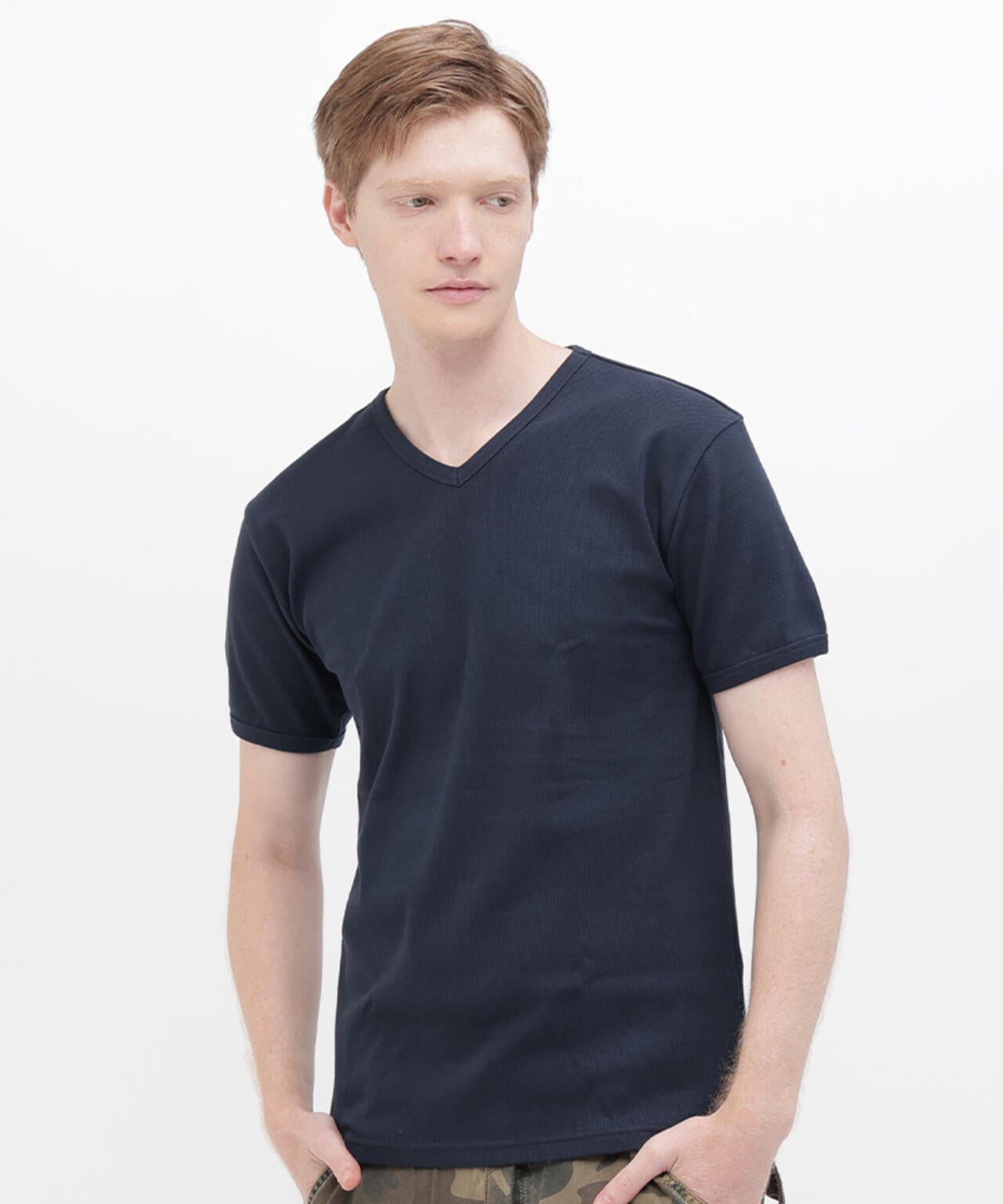 《DAILY/デイリー》RIB S/S V-NECK T-SHIRT/リブ 半袖 ブイネック Tシャツ  デイリーウェア