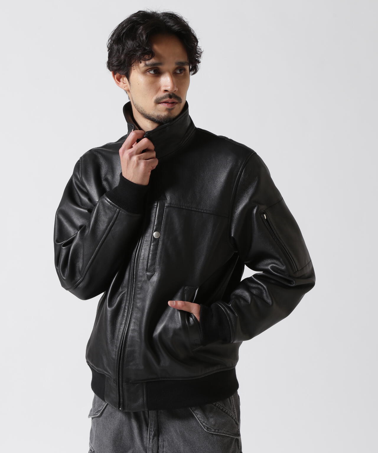 STAND LEATHER MA-1 MOD JACKET / スタンド レザー MA-1