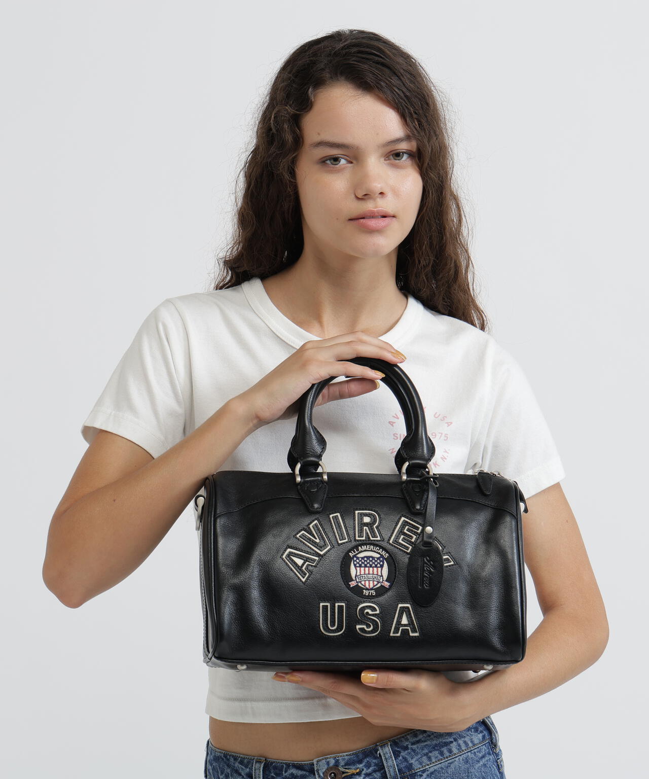 VARSITY LEATHER MINI DUFFLE BAG/バーシティーミニダッフルバッグ
