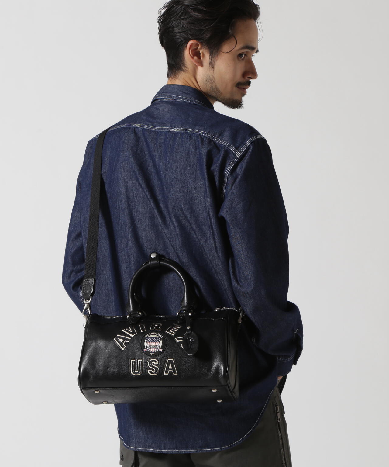 VARSITY LEATHER MINI DUFFLE BAG/バーシティーミニダッフルバッグ