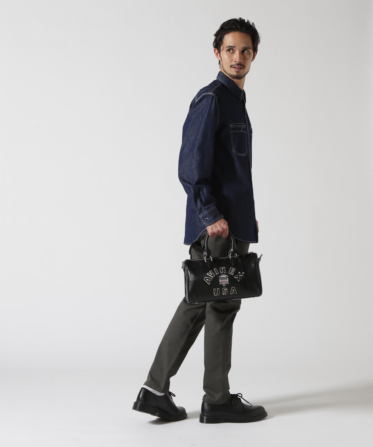 VARSITY LEATHER MINI DUFFLE BAG/バーシティーミニダッフルバッグ