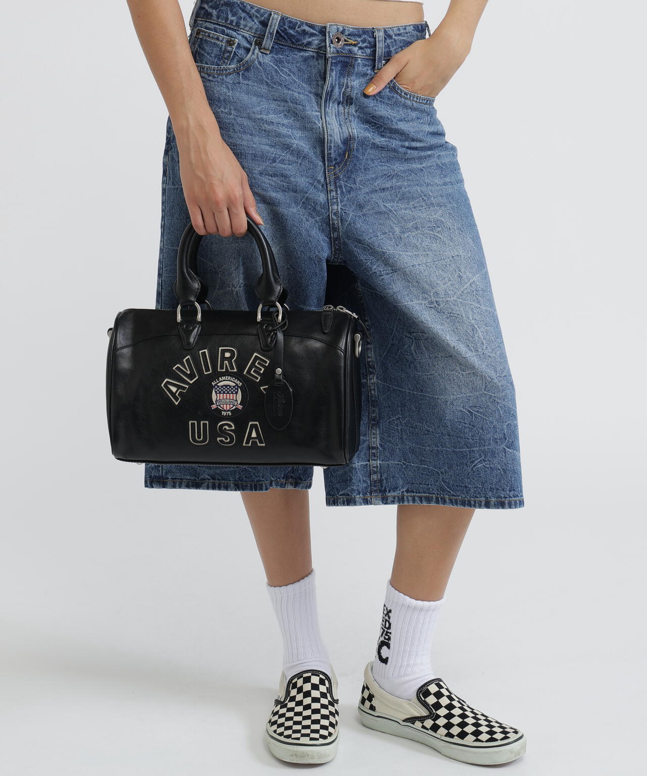VARSITY LEATHER MINI DUFFLE BAG/バーシティーミニダッフルバッグ