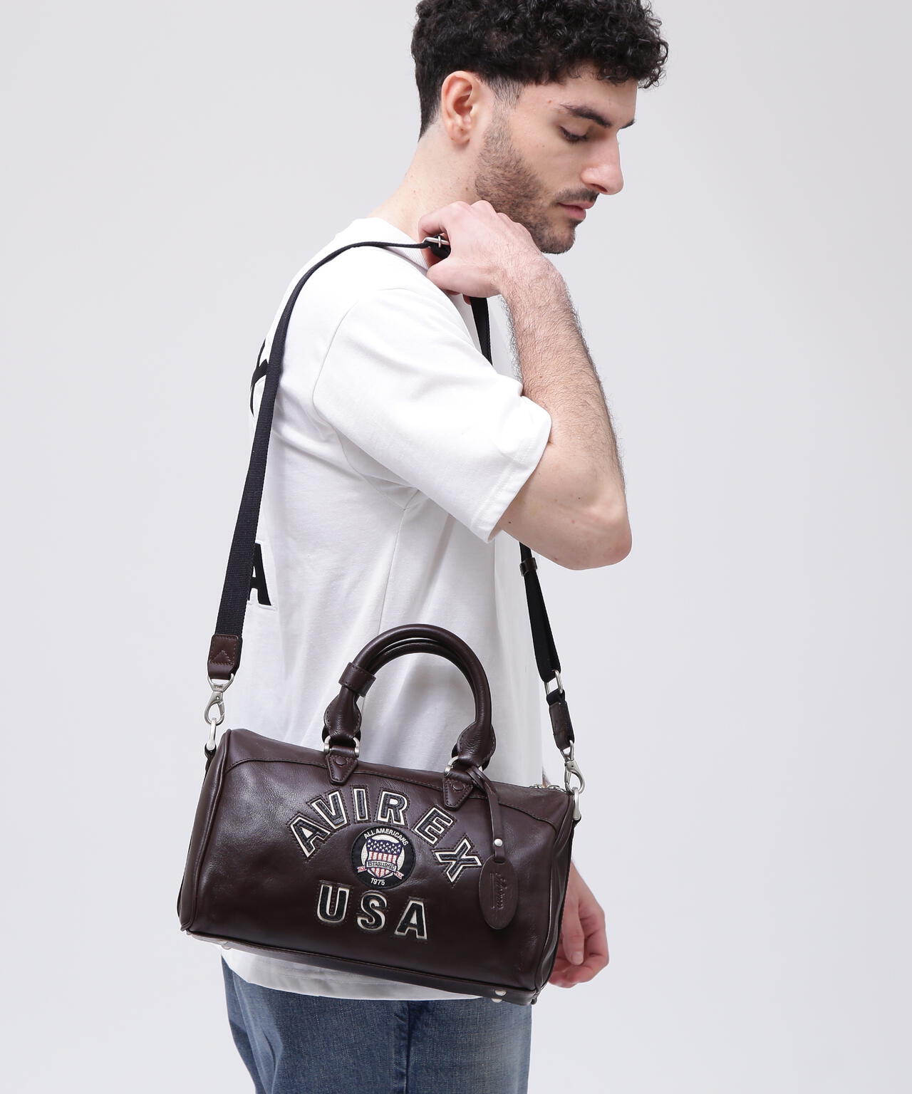 VARSITY LEATHER MINI DUFFLE BAG/バーシティーミニダッフルバッグ