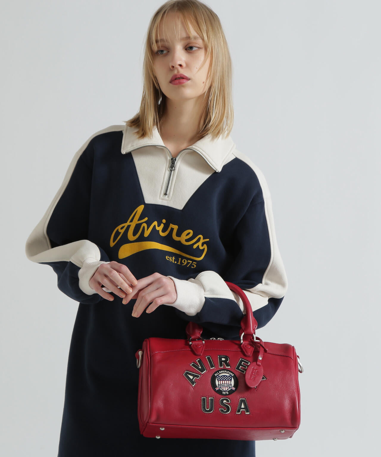 VARSITY LEATHER MINI DUFFLE BAG/バーシティーミニダッフルバッグ